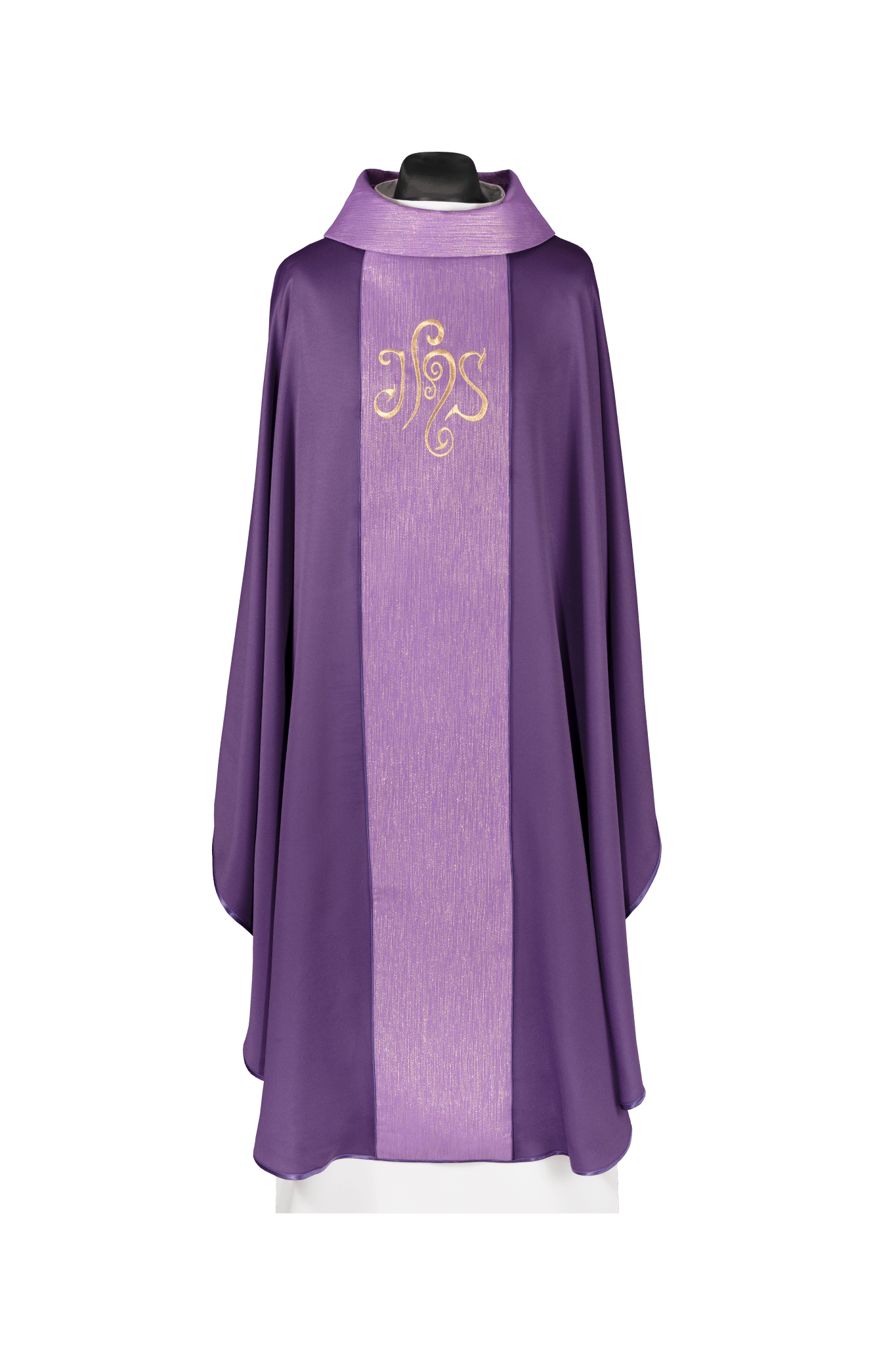 Purple chasuble adorned with a decorative band and embroidered IHS symbol KDT/7015/03/53 - CHASUBLES.COM