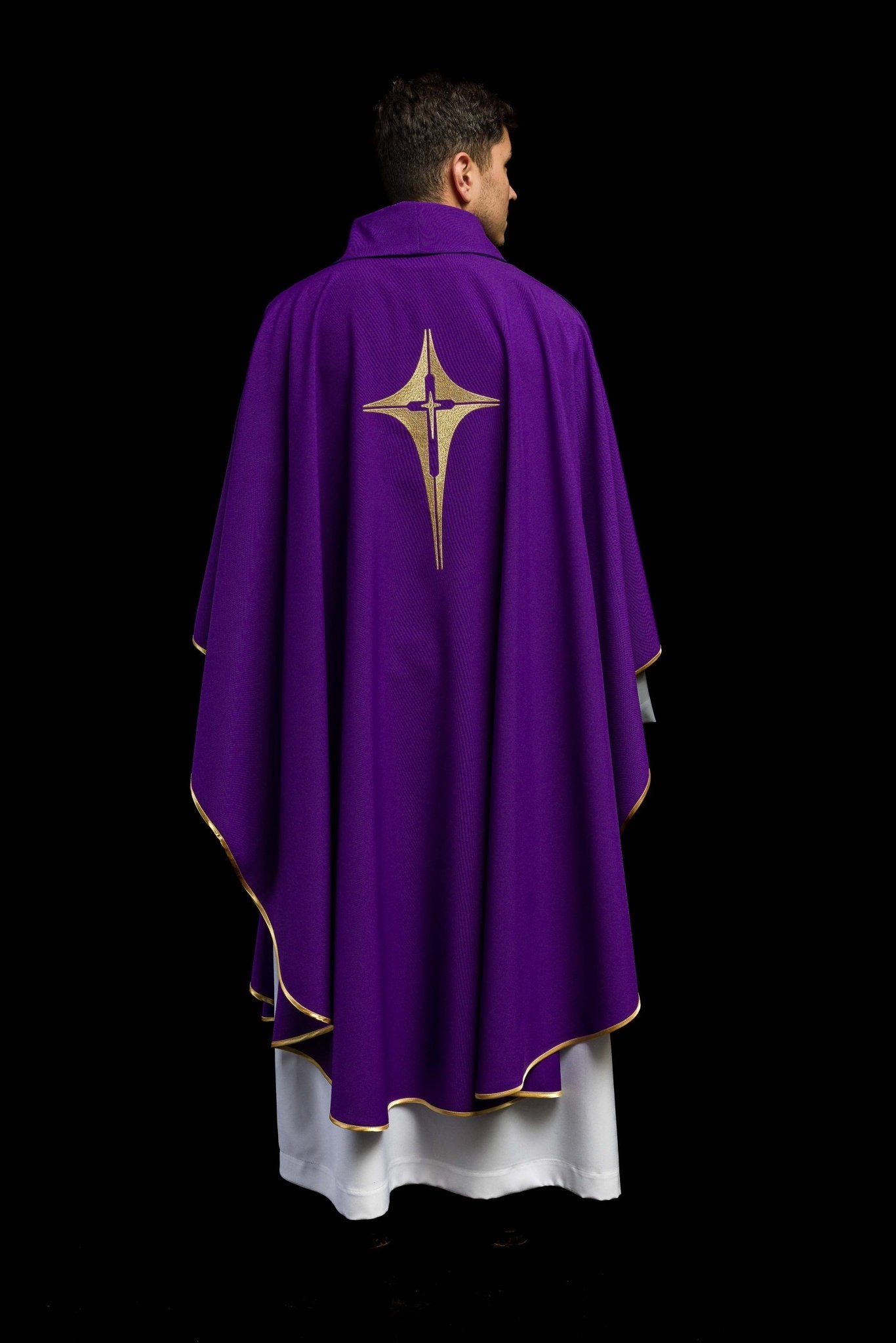 Purple chasuble embroidered with cross motif KOR/002/03/12 FIOLET - CHASUBLES.COM