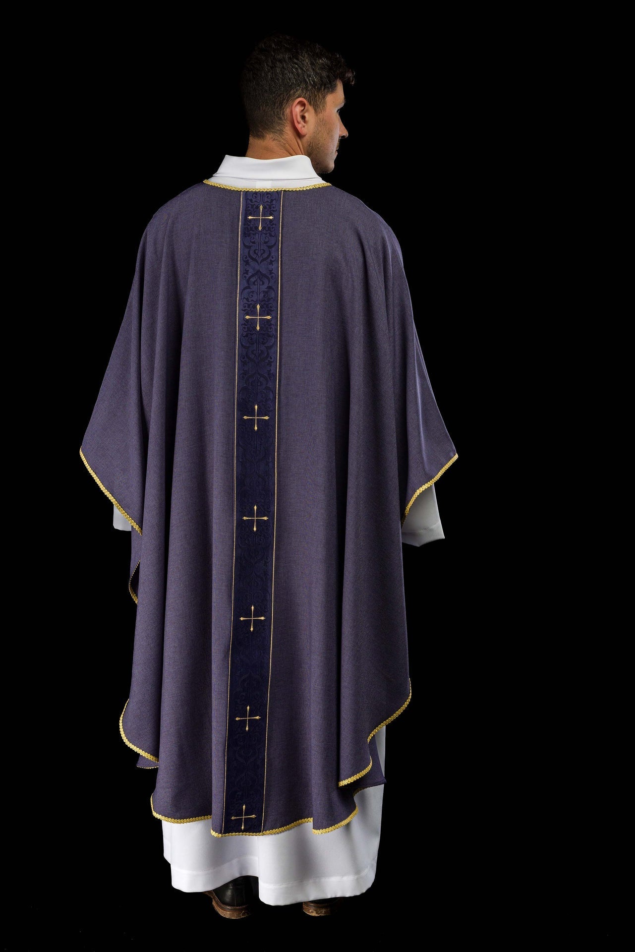 Purple Chasuble with Embroidered Cross Band LE/7074/03 - CHASUBLES.COM