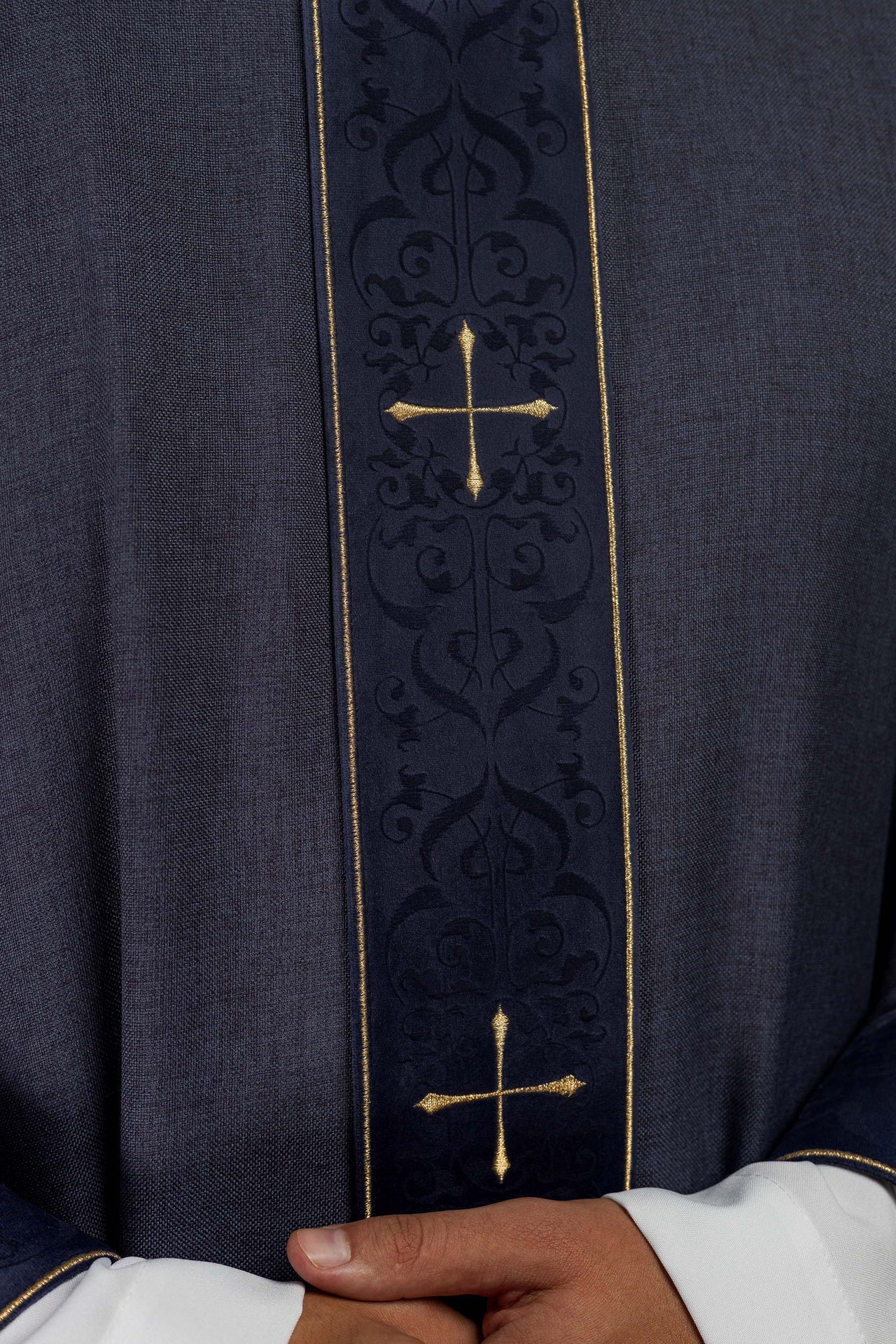 Purple Chasuble with Embroidered Cross Band and Collar LE/7073/03 - CHASUBLES.COM