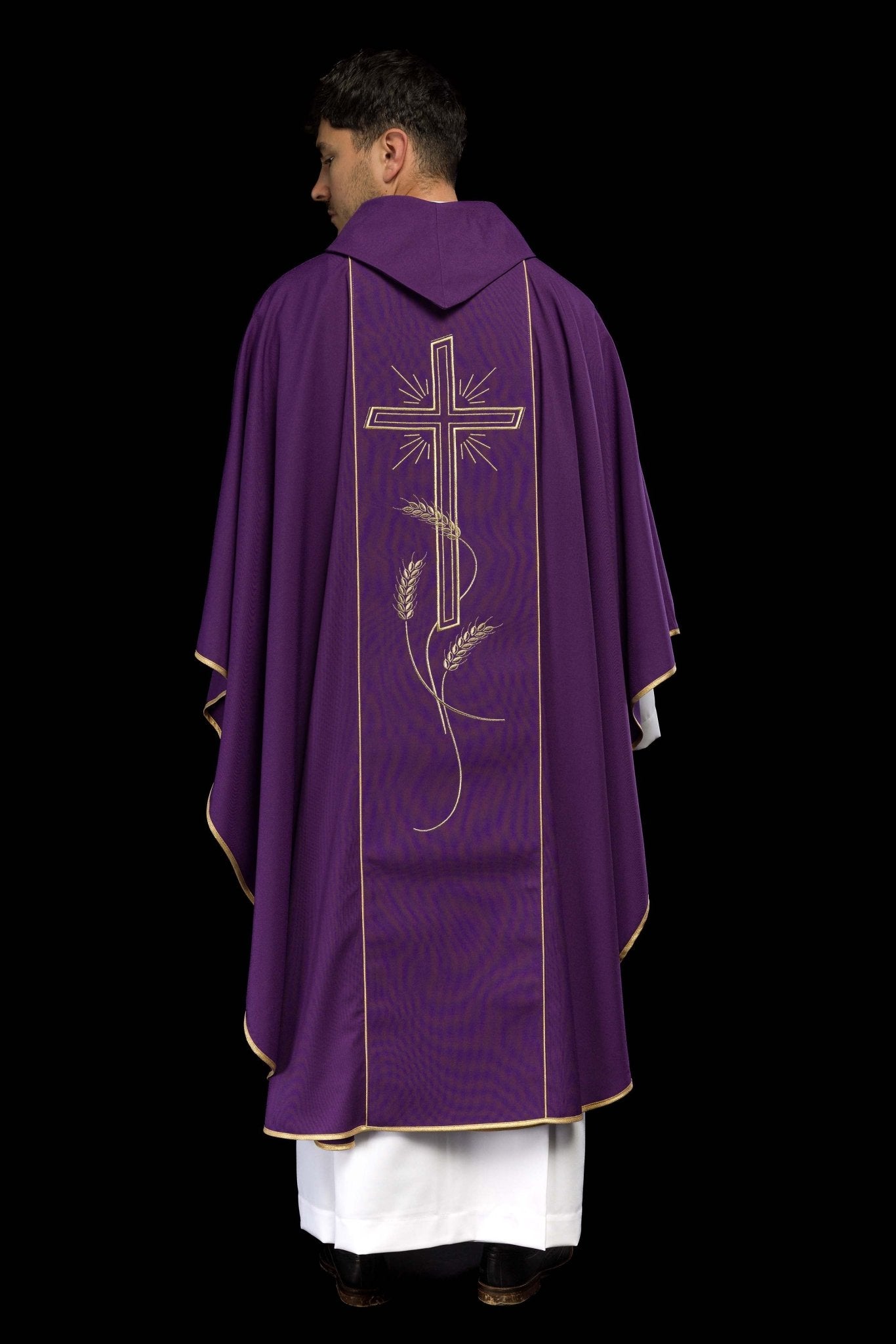 Purple chasuble with embroidered Cross IHS symbol KOR/074/03/01 FIOLET - CHASUBLES.COM