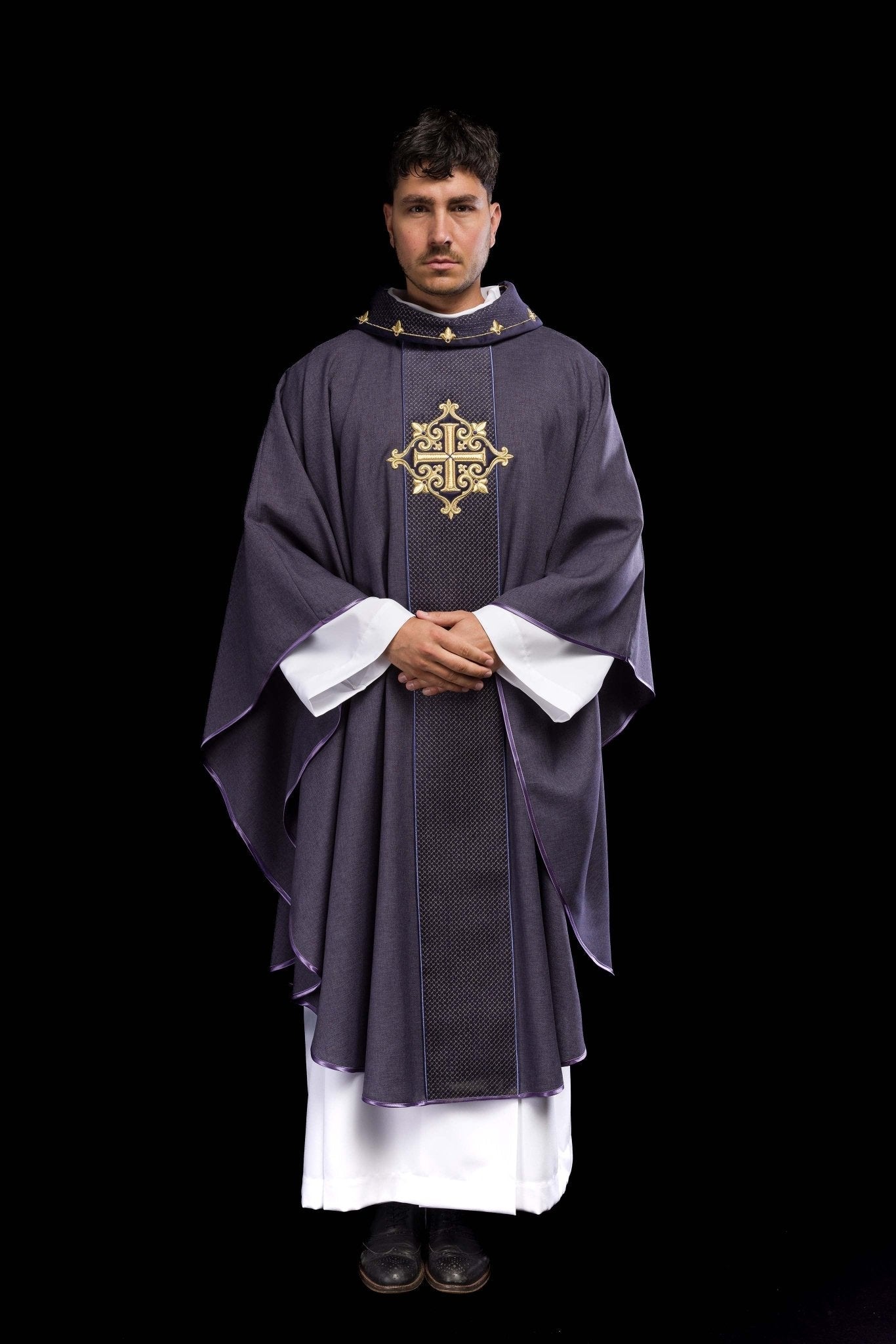 Purple Chasuble with Embroidered Cross Symbol LE/7029/03 - HAFTINAUSA.COM