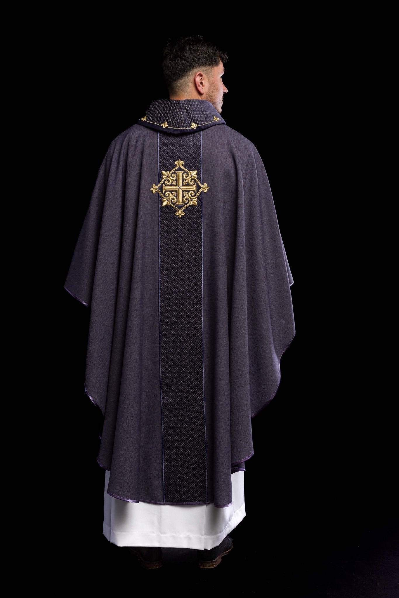 Purple Chasuble with Embroidered Cross Symbol LE/7029/03 - HAFTINAUSA.COM