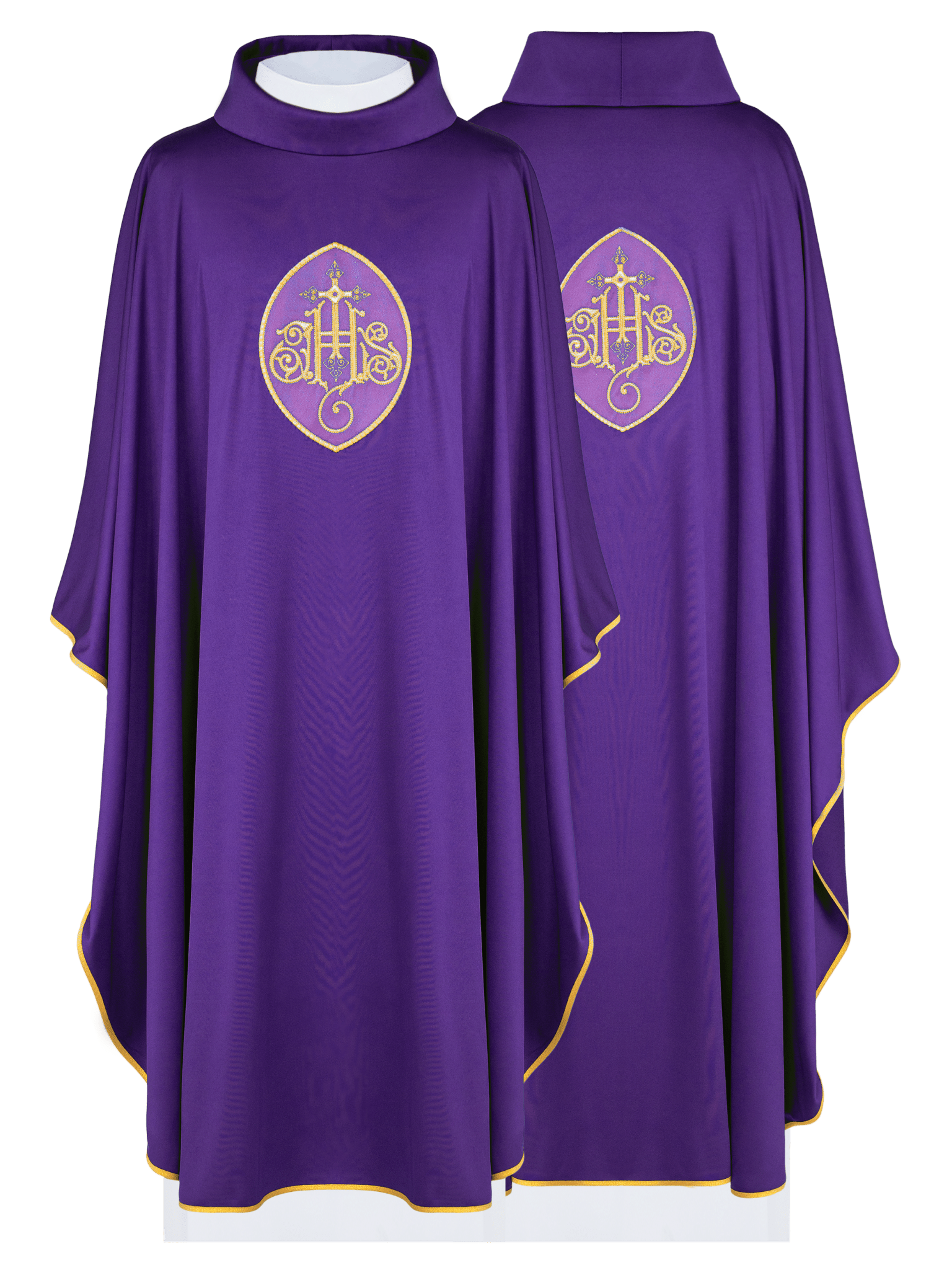 Purple chasuble with IHS made from sports fabric SACROLITE KOR/388/03/78 - HAFTINAUSA.COM
