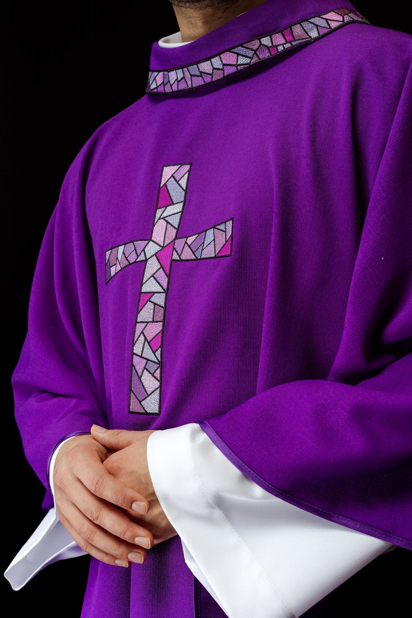 Purple Chasuble with purple Mosaic Cross KOR/257/03/62 - HAFTINAUSA.COM