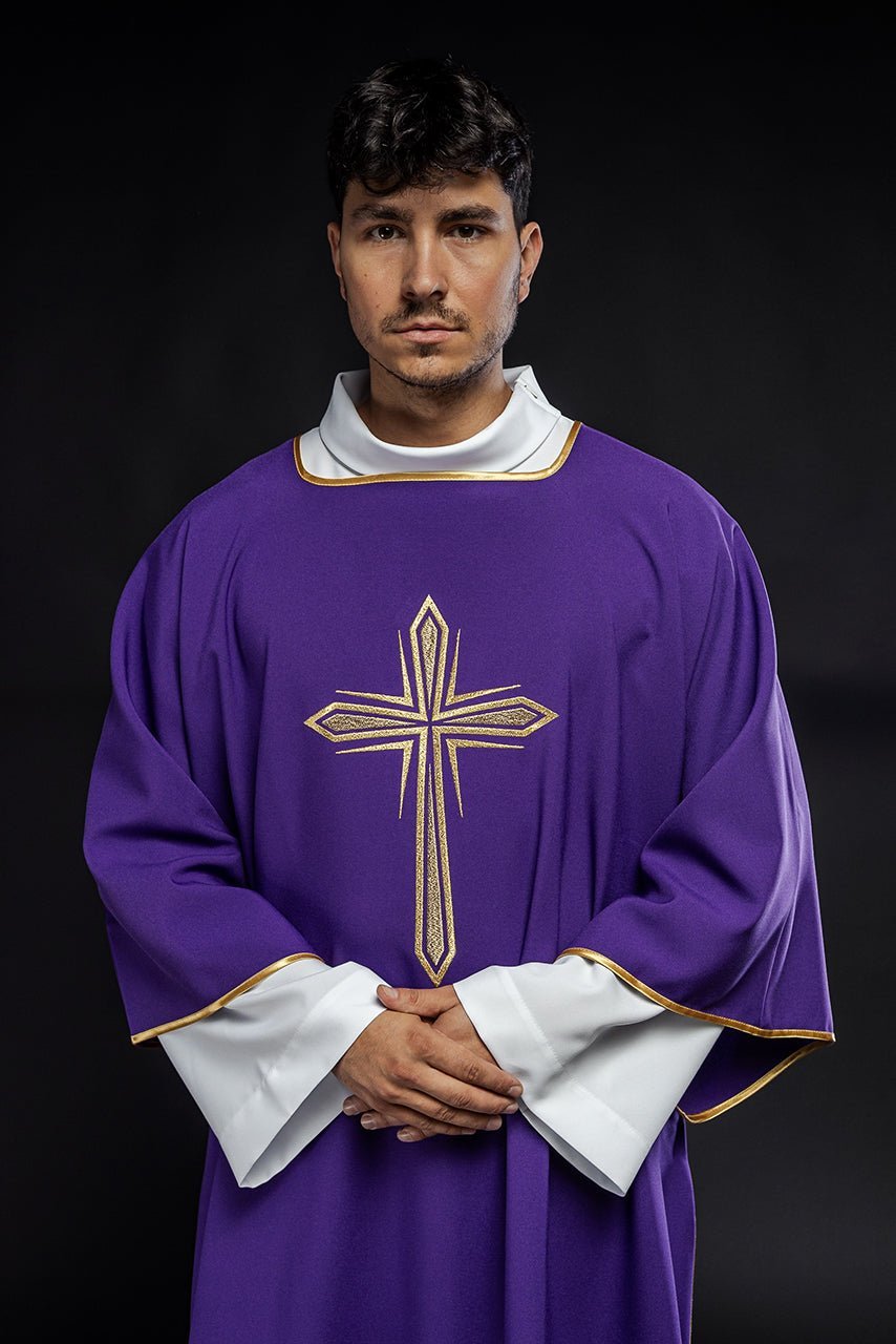 Purple dalmatic with embroidered gold cross KDL/037/03/12/D - HAFTINAUSA.COM