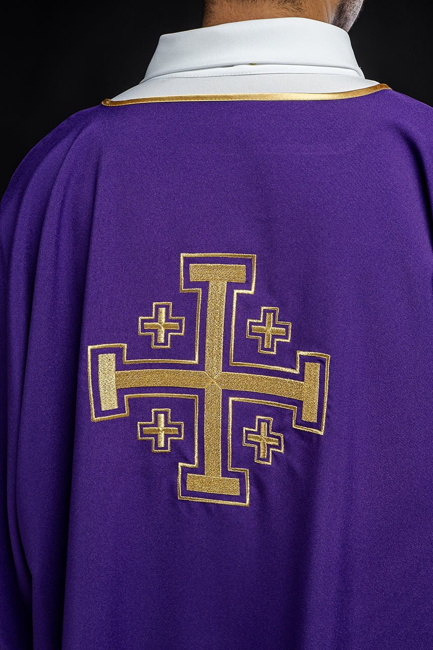 Purple dalmatic with embroidered gold crosses KDL/022/03/12/D - HAFTINAUSA.COM