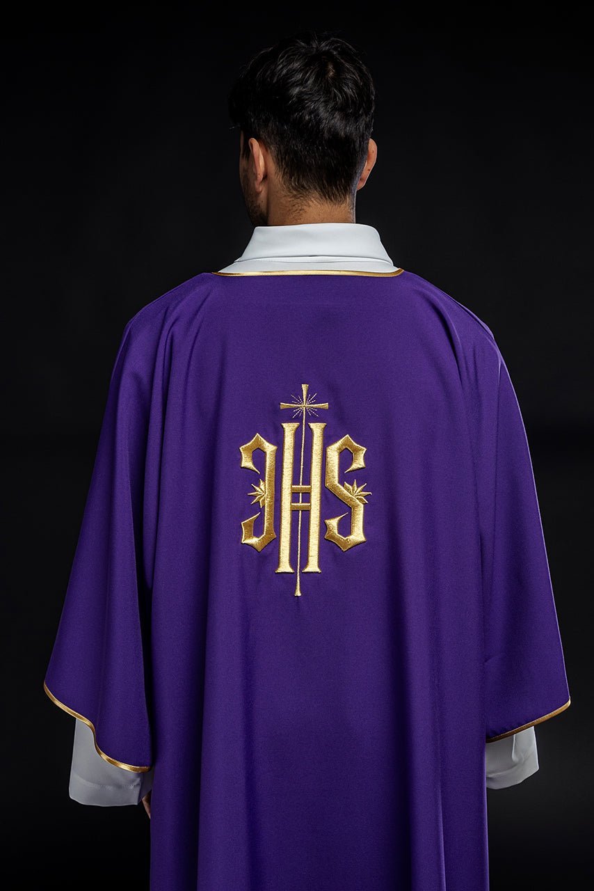 Purple Dalmatic with Embroidered Gold IHS KDL/215/03/12/D - HAFTINAUSA.COM