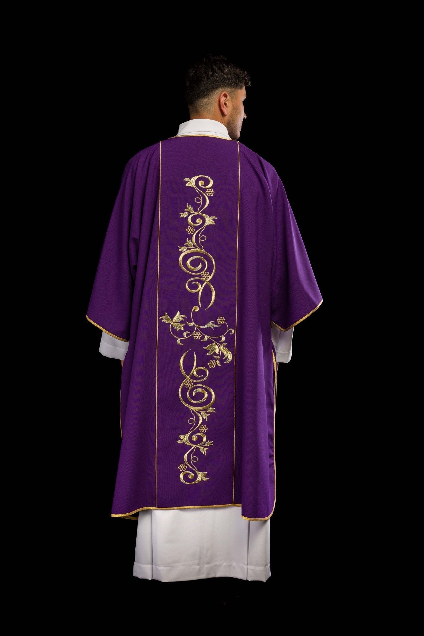 Purple dalmatic with embroidered IHS band KDL/031/03/01/A FIOLETOWY DALMATYK - HAFTINAUSA.COM