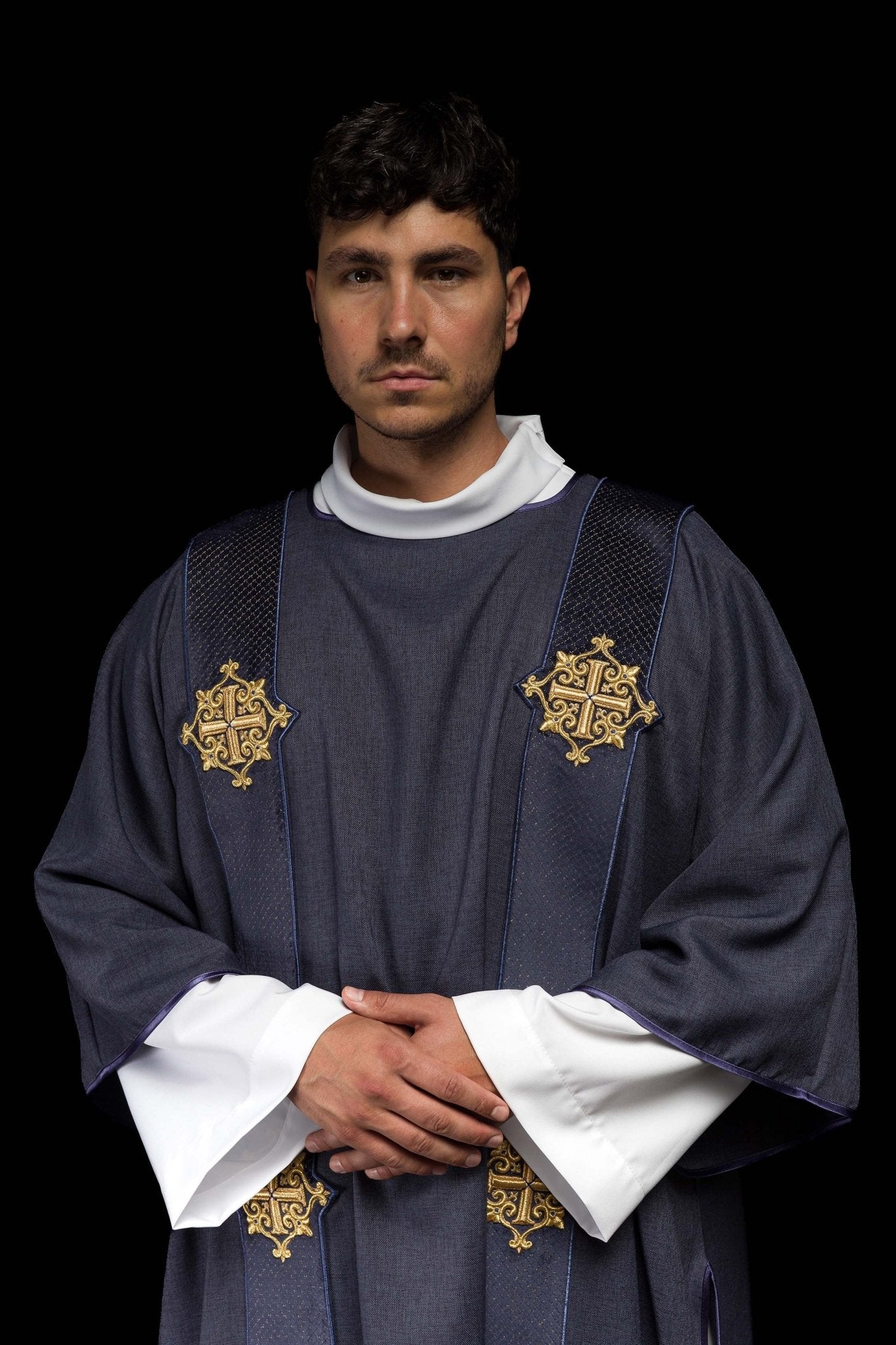 Purple Dalmatic with Velvet Orphreys and Cross Symbols LE/1030/03/B - CHASUBLES.COM