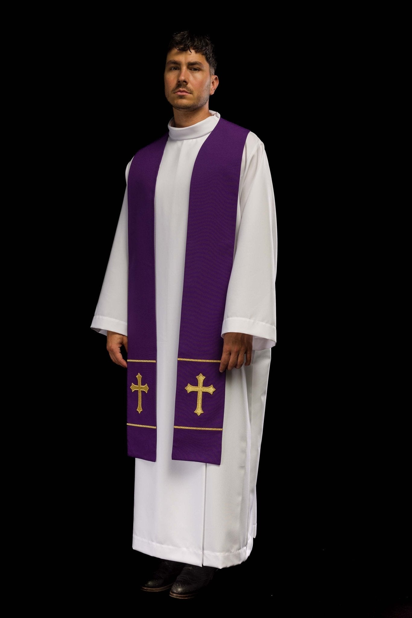 Purple priestly stole embroidered with a Cross KST/063/03/01 FIOLET - HAFTINAUSA.COM