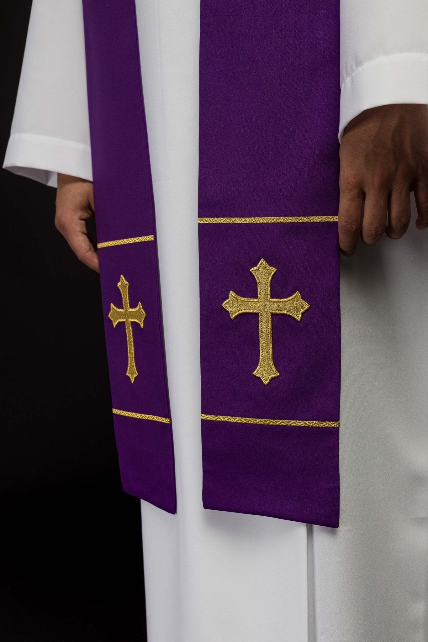 Purple priestly stole embroidered with a Cross KST/063/03/01 FIOLET - HAFTINAUSA.COM