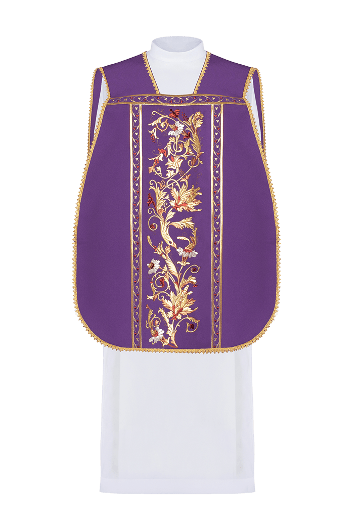Purple Roman Chasuble embroidered with the motif of IHS KOR/200/03/01 FIOLET - HAFTINAUSA.COM