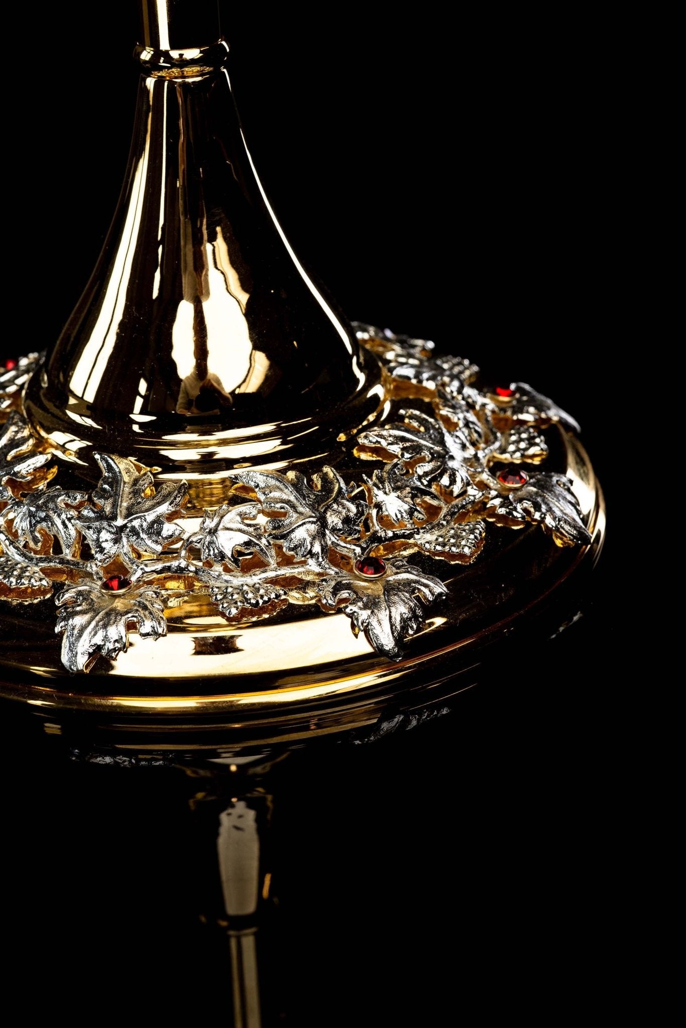 Handmade gilded brass monstrance decorated with rubies