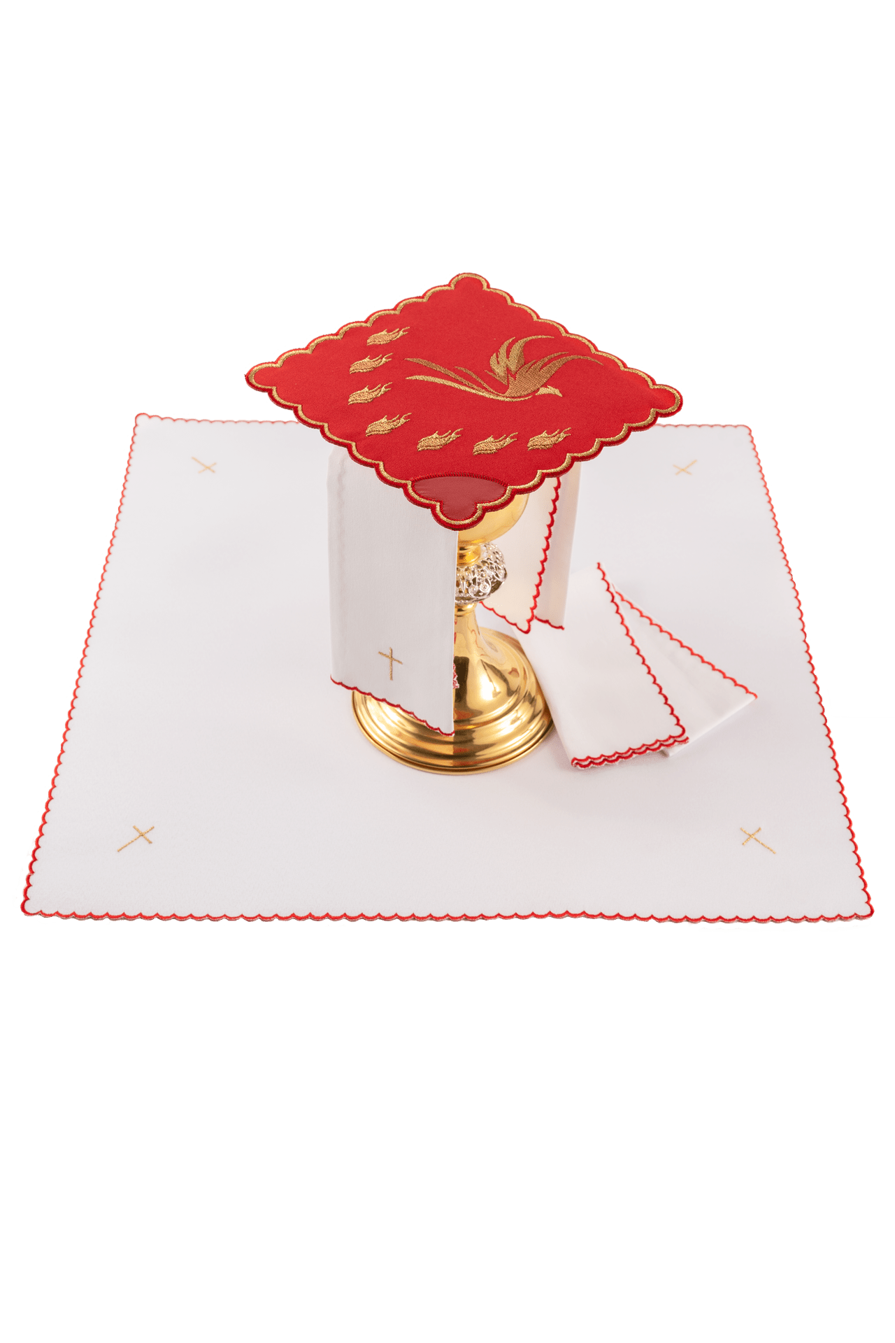 Red chalice linens set with the embroidered Holy Spirit KDT/5032/02 CZERWONY - CHASUBLES.COM