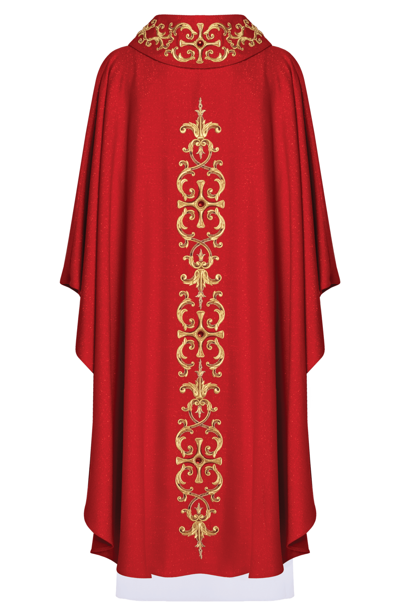 Red chasuble richly embroidered with gemstones LE/7014/02 - HAFTINAUSA.COM