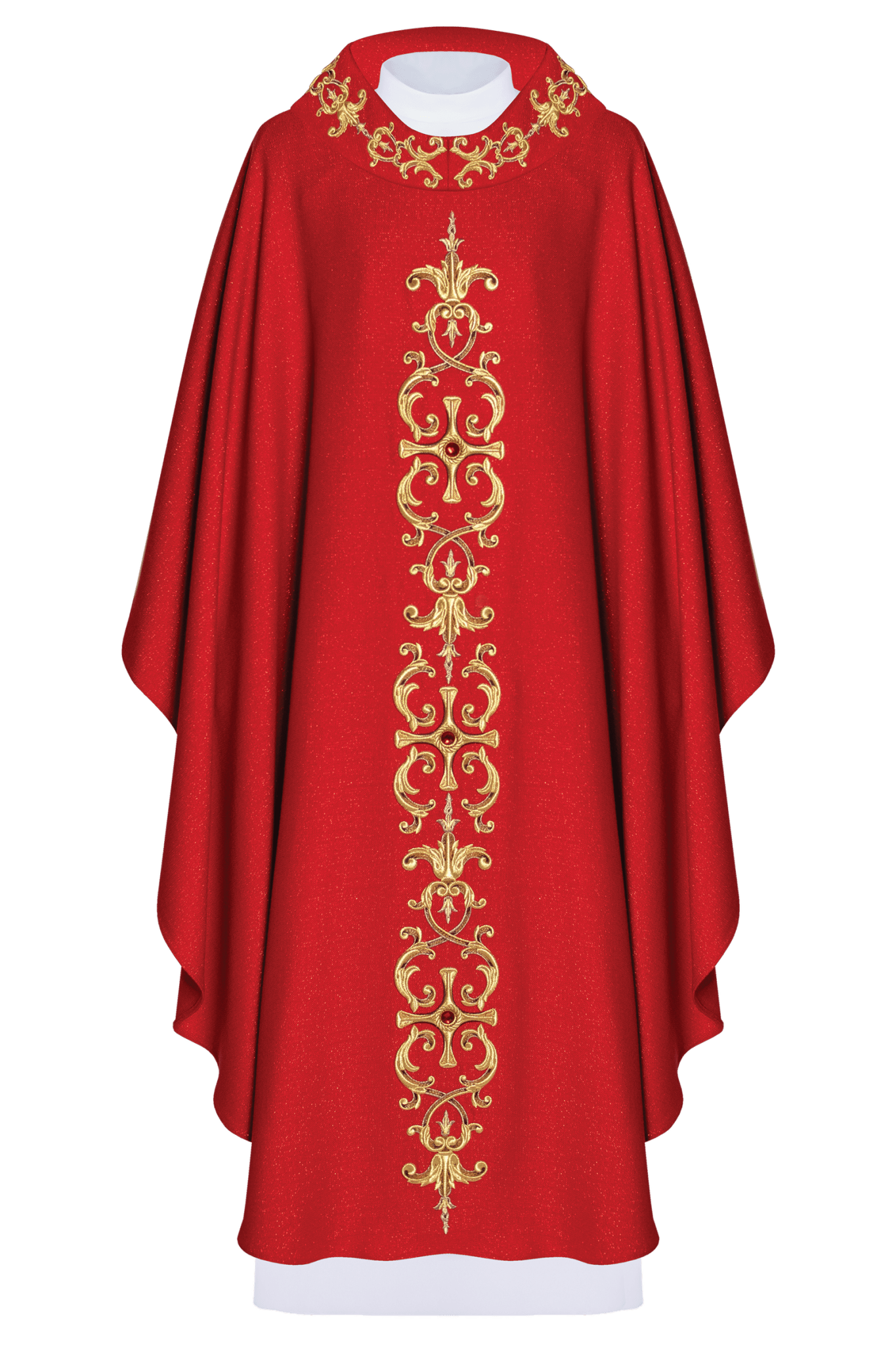 Red chasuble richly embroidered with gemstones LE/7014/02 - HAFTINAUSA.COM