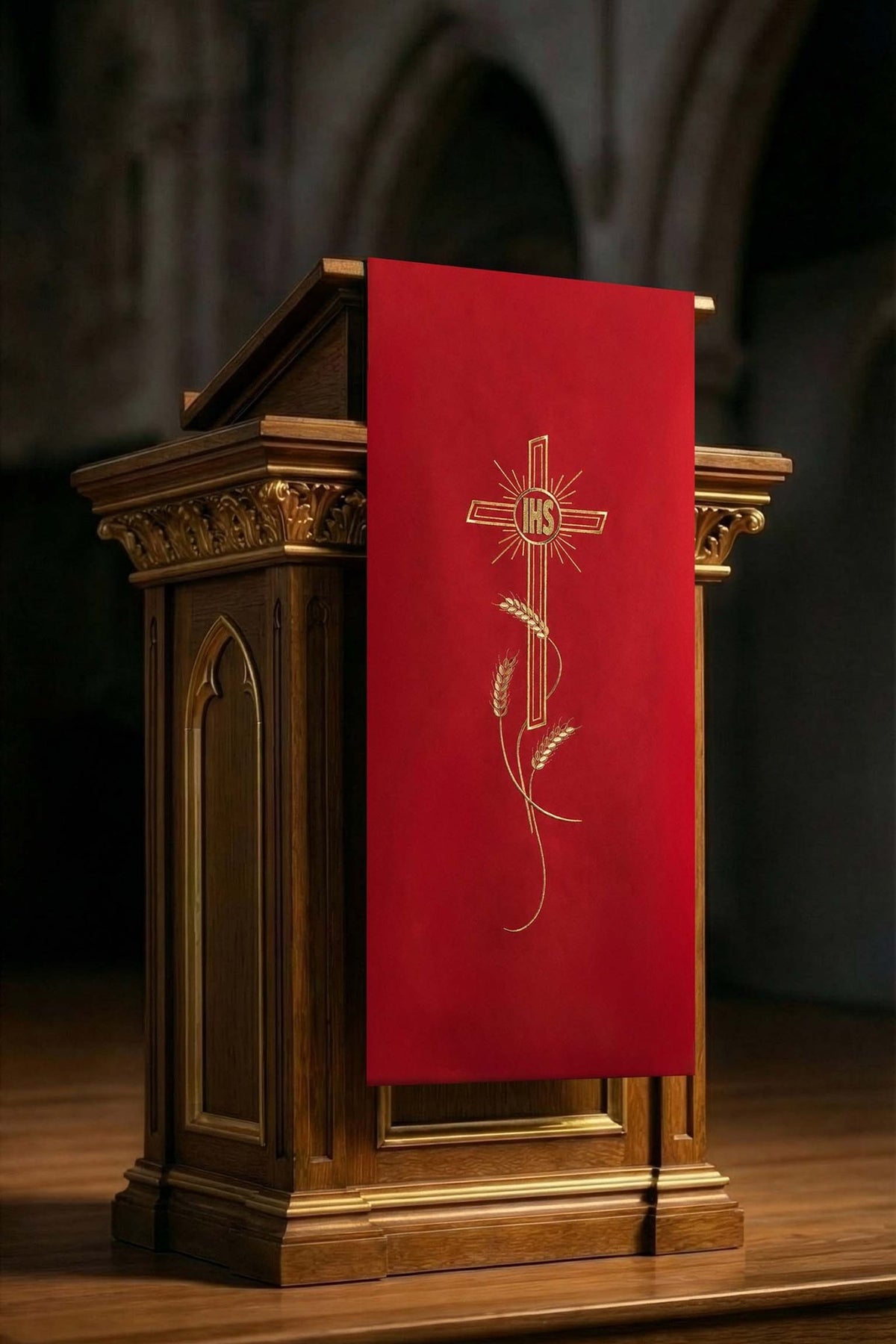 Red Lectern Cloth with Embroidered Cross Motif KMO/002/02/01 CZERWONY 55*250 - CHASUBLES.COM