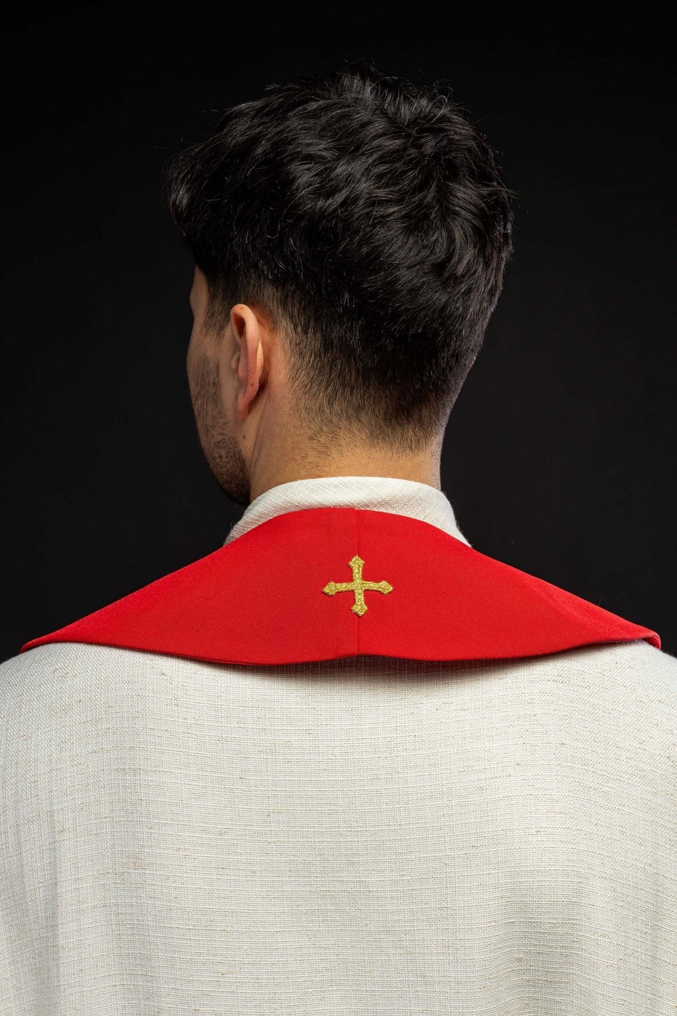 Red priestly stole embroidered with a Cross KST/072/02/01 CZERWONY - HAFTINAUSA.COM