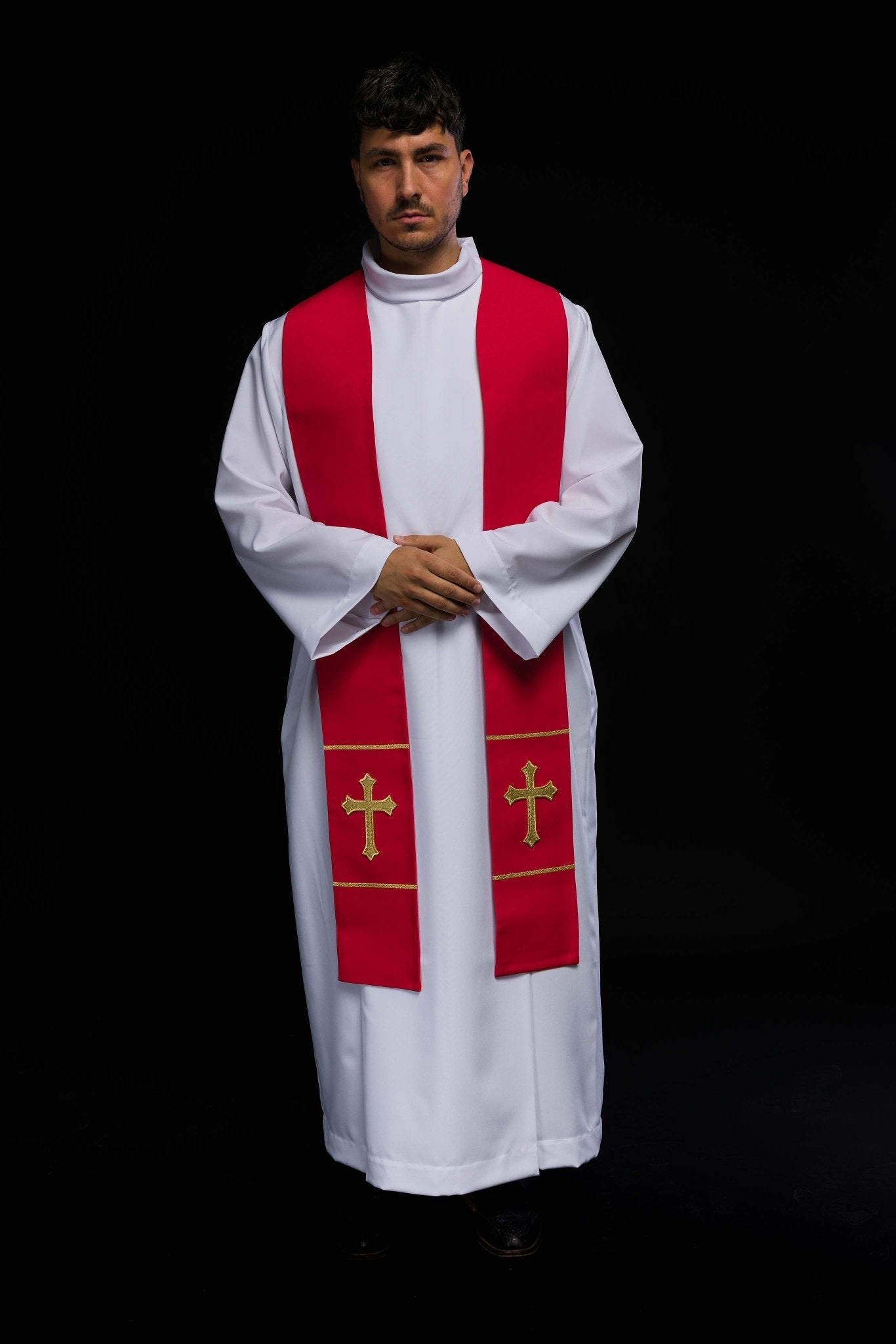 Red priestly stole embroidered with a Cross KST/063/02/01 CZERWONY - HAFTINAUSA.COM