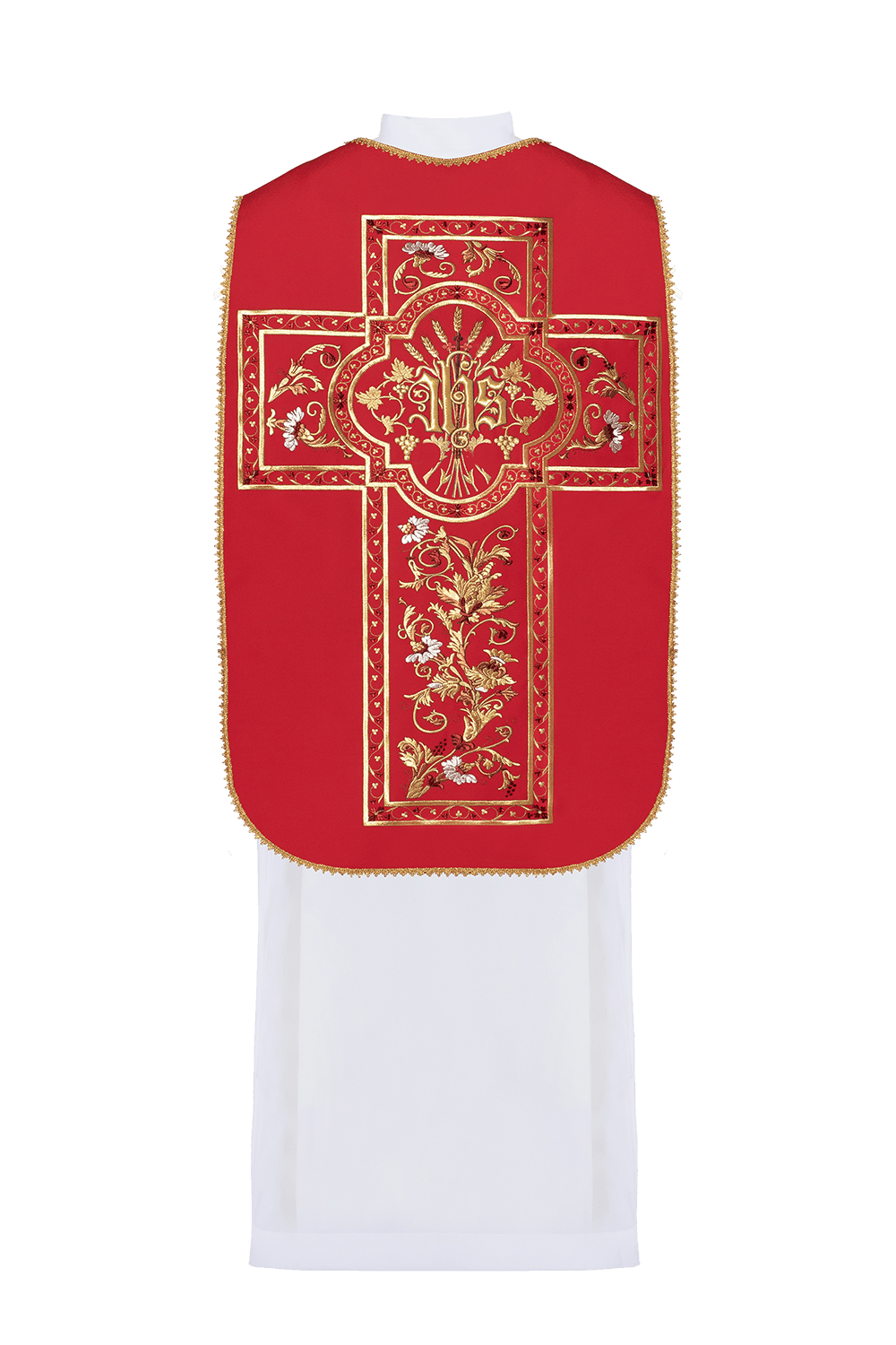 Red Roman Chasuble embroidered with the motif of IHS KOR/200/02/01 CZERWONY - HAFTINAUSA.COM