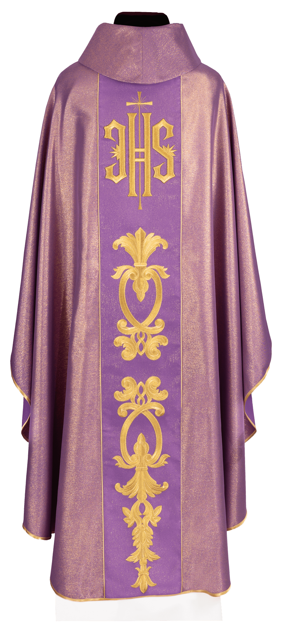Richly decorated purple chasuble with golden motifs and a wide IHS band KDT/7001/03/54 FIOLET - CHASUBLES.COM