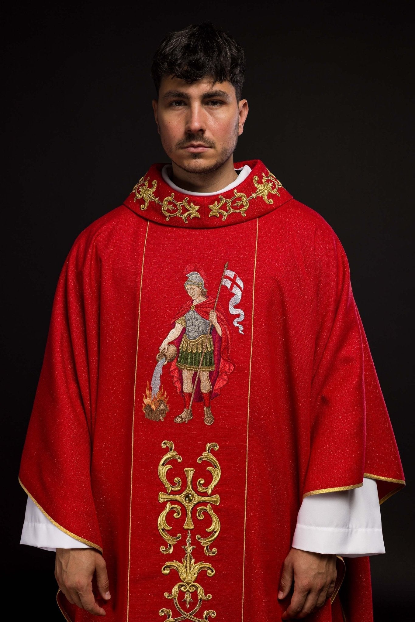 Richly embroidered chasuble with the image of Saint Florian KOW2/037/02/71 - HAFTINAUSA.COM