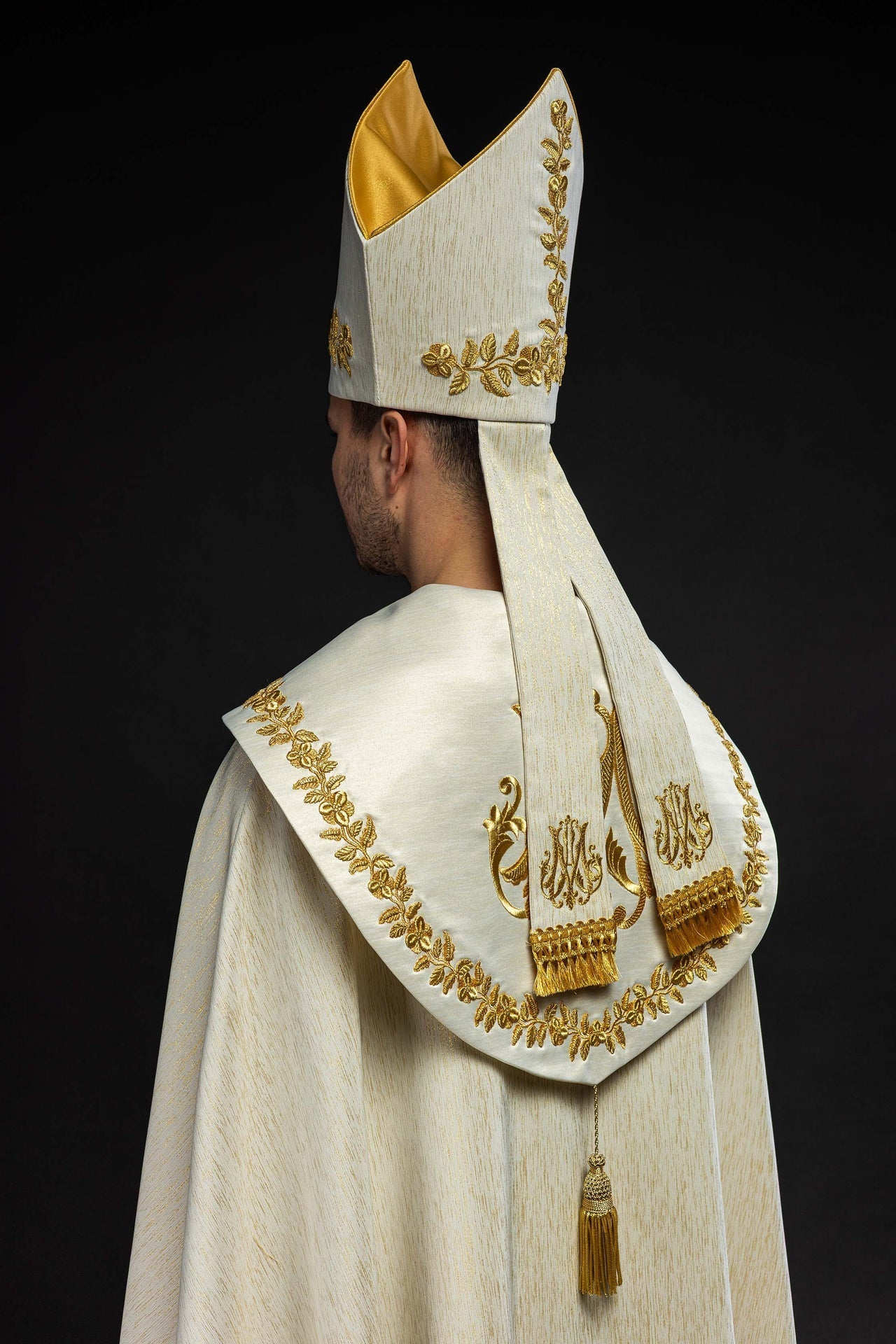 Richly Embroidered Mitre with a Marian Motif KMR/016/05/86-1 - CHASUBLES.COM