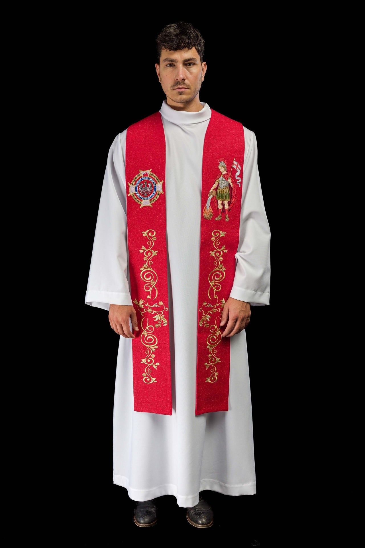 Richly Embroidered Stole with an Image of Saint Florian KSW2/008/02/71 - CHASUBLES.COM