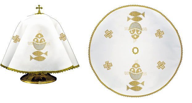 Round tin veil with gold fish motif KWE/018/O/04 53cm BIAŁY - HAFTINAUSA.COM