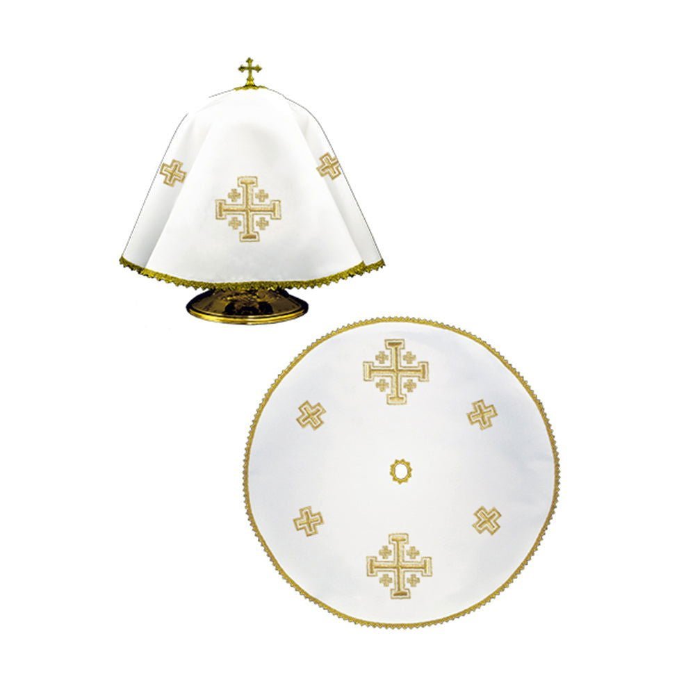 Round tinsel veil with classic gold embroidery KWE/030/O/04 53cm BIAŁY - HAFTINAUSA.COM
