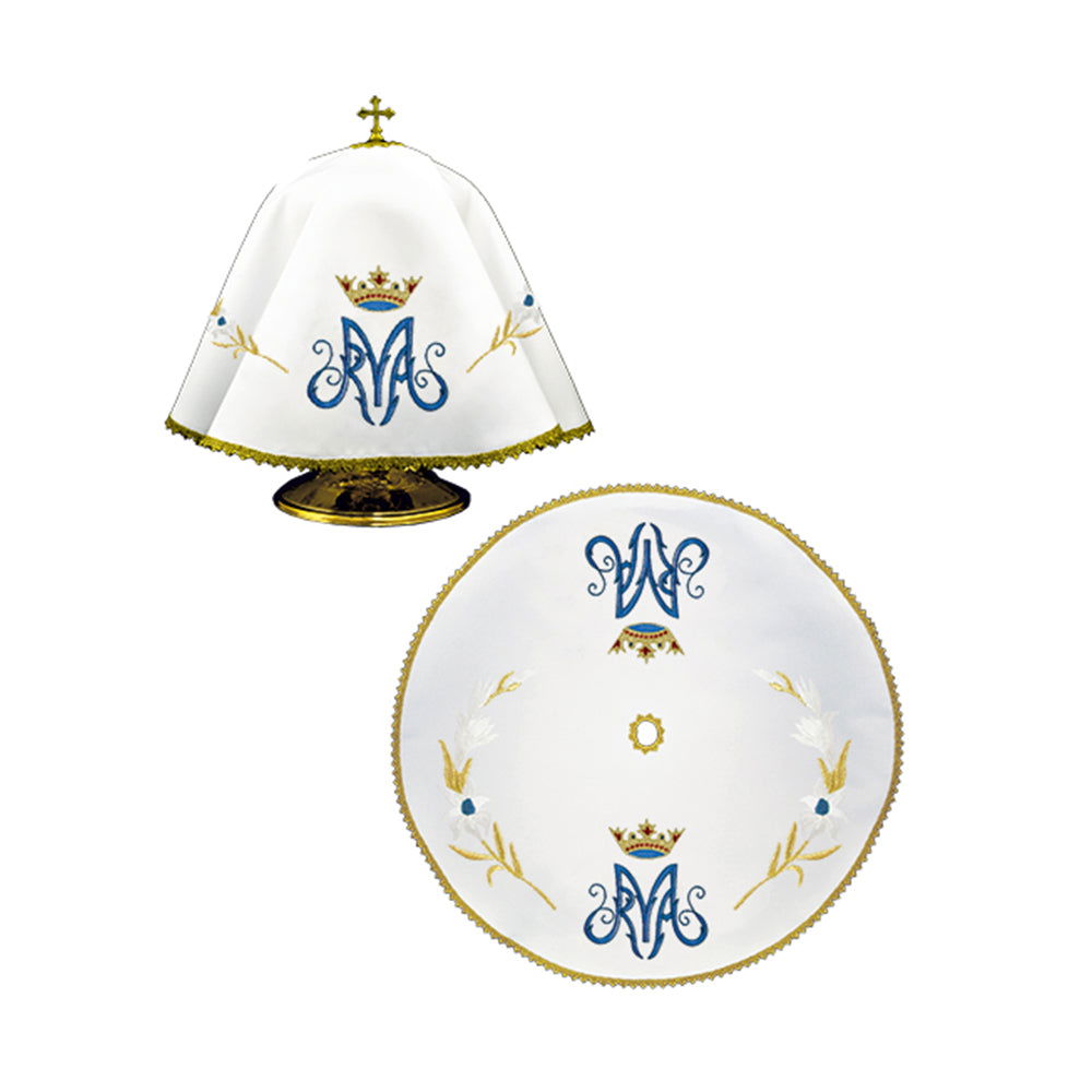 Round veil for a can with a Marian motif KWE/003/O/04 53cm BIAŁY - HAFTINAUSA.COM