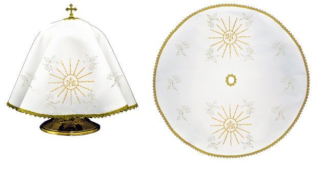 Round veil for the pyx with iHS embroidery KWE/011/O/04 53cm BIAŁY - HAFTINAUSA.COM