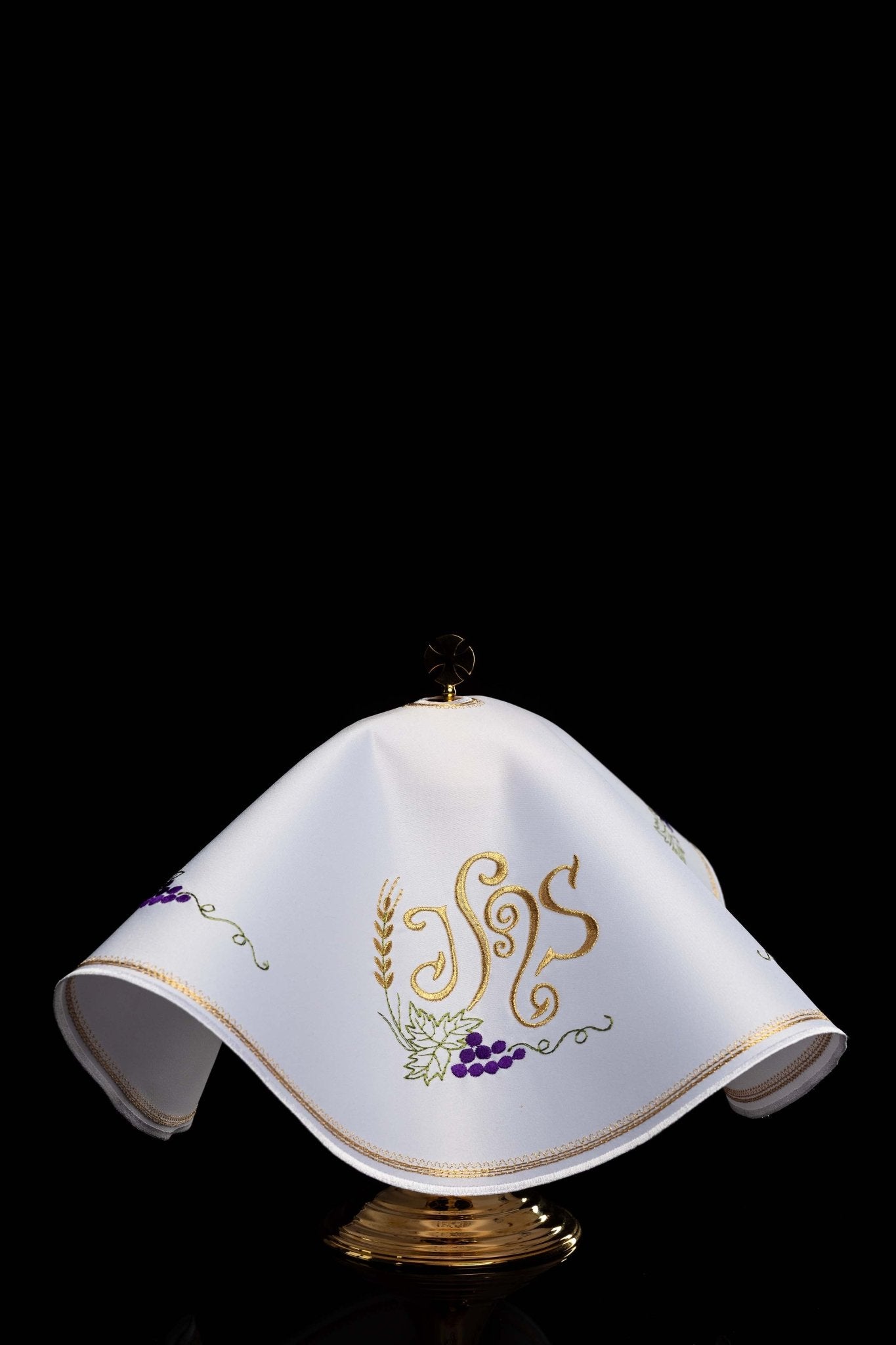Round veil for the pyx with ornamented IHS embroidery KWE/019/O/04 53cm BIAŁY - CHASUBLES.COM