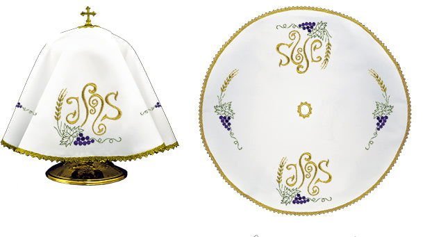 Round veil for the pyx with ornamented IHS embroidery KWE/019/O/04 53cm BIAŁY - HAFTINAUSA.COM
