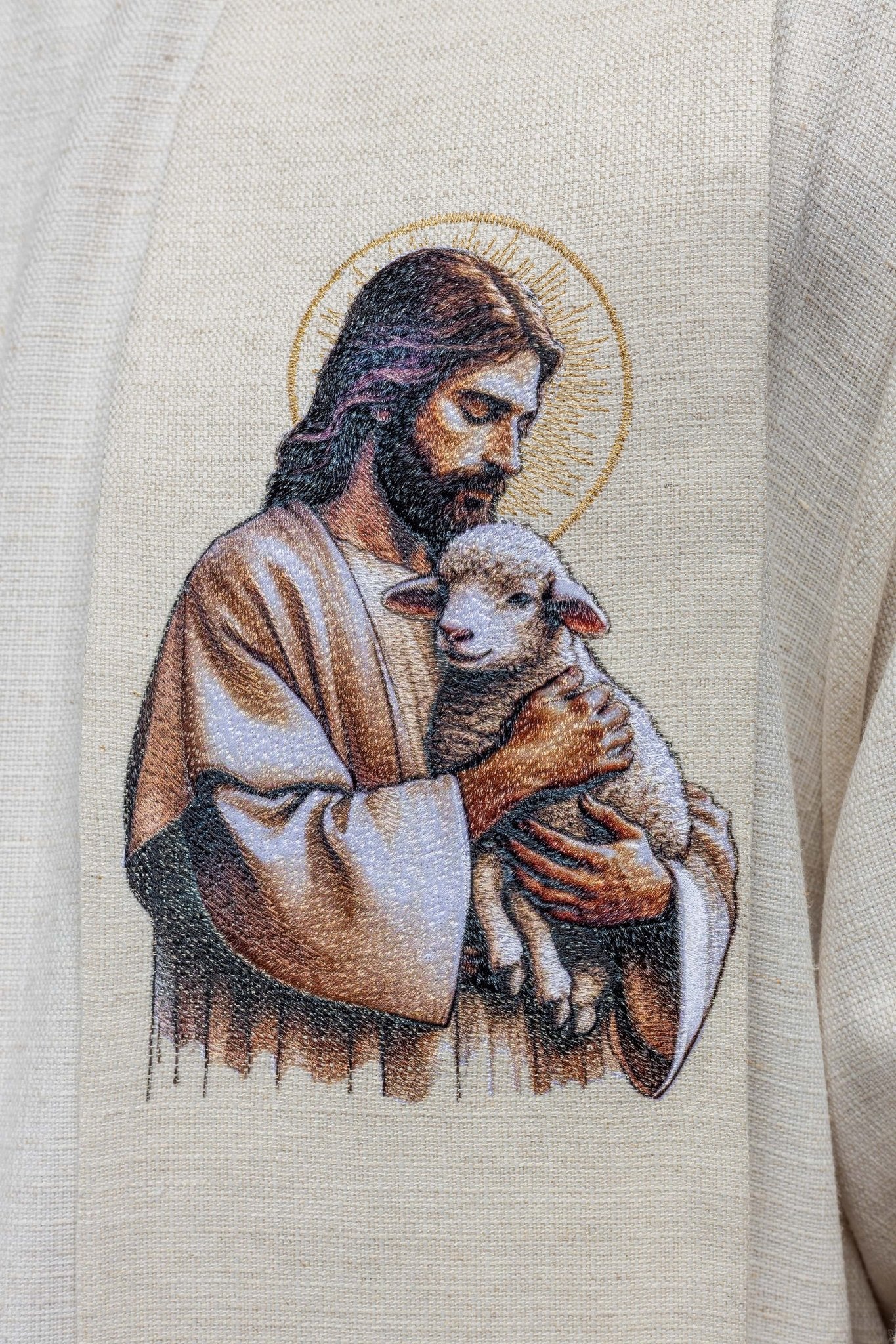 Stole embroidered with the image of Jesus the Good Shepherd with a Lamb KSW2/009/05/49 - HAFTINAUSA.COM