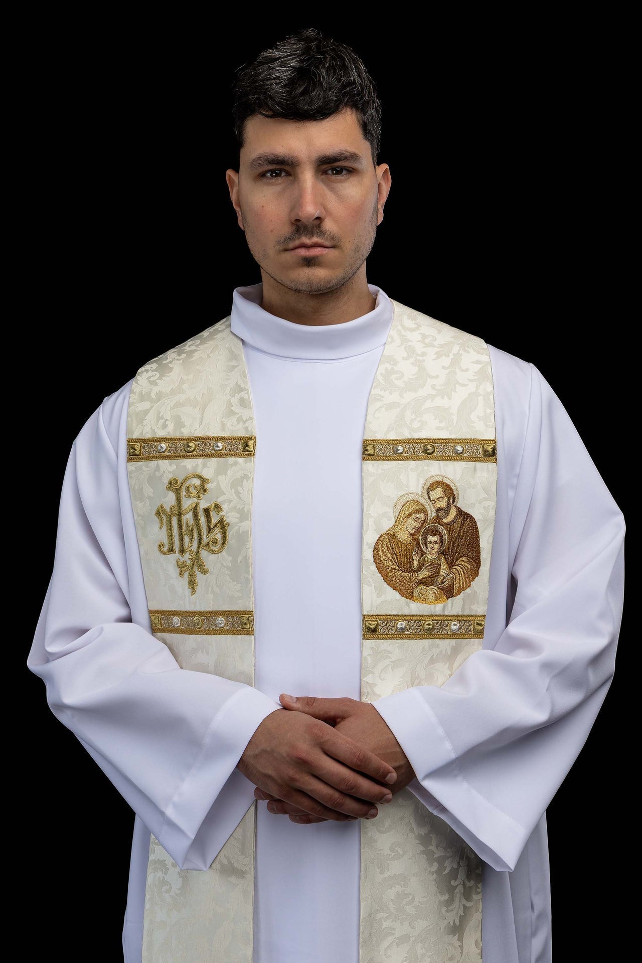 Stole with an image of the Holy Family sewn from decorative fabric S-2075-05-88 - CHASUBLES.COM