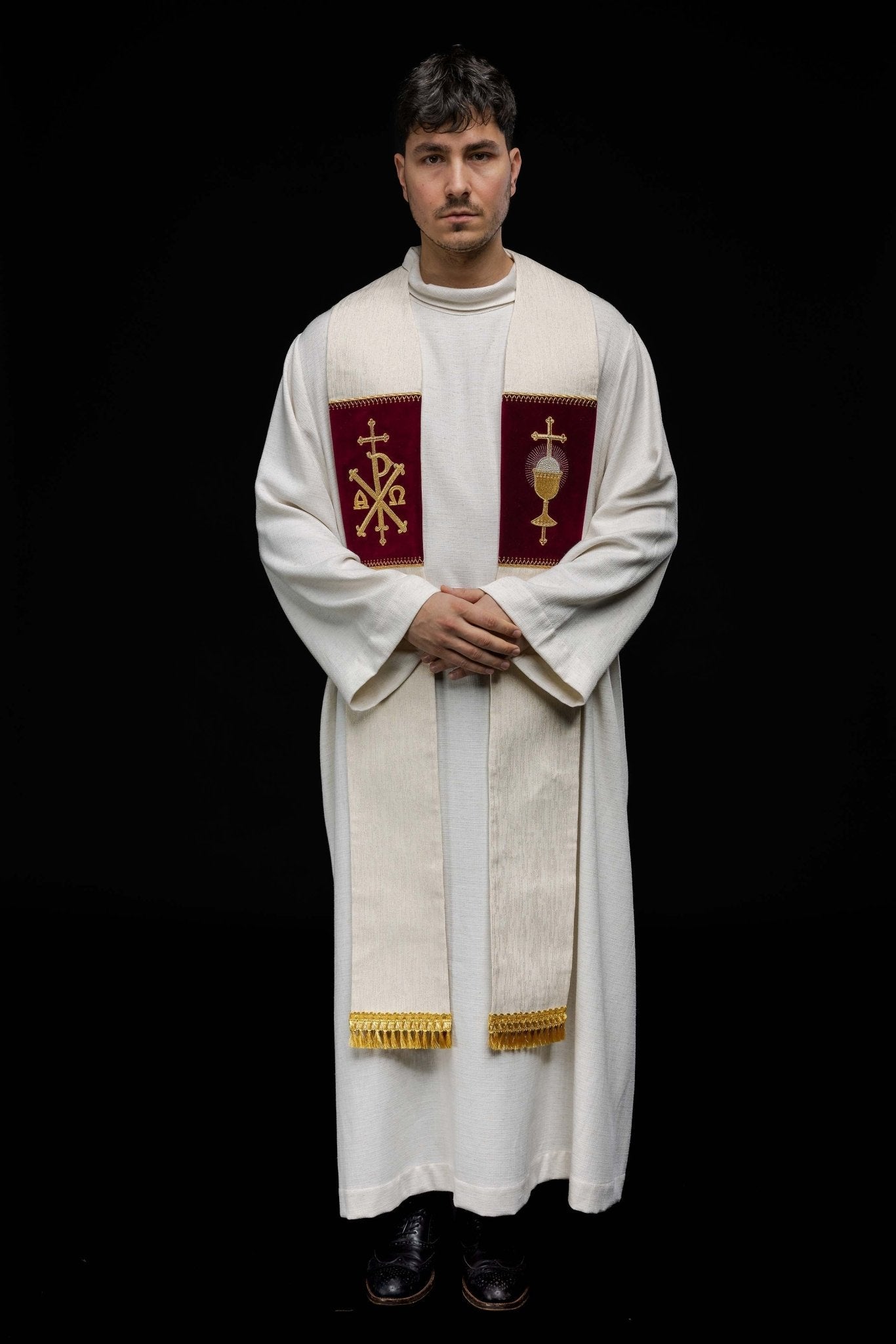 Stole with embroidered Eucharistic Chalice and PAX KST/090/05/42 - HAFTINAUSA.COM