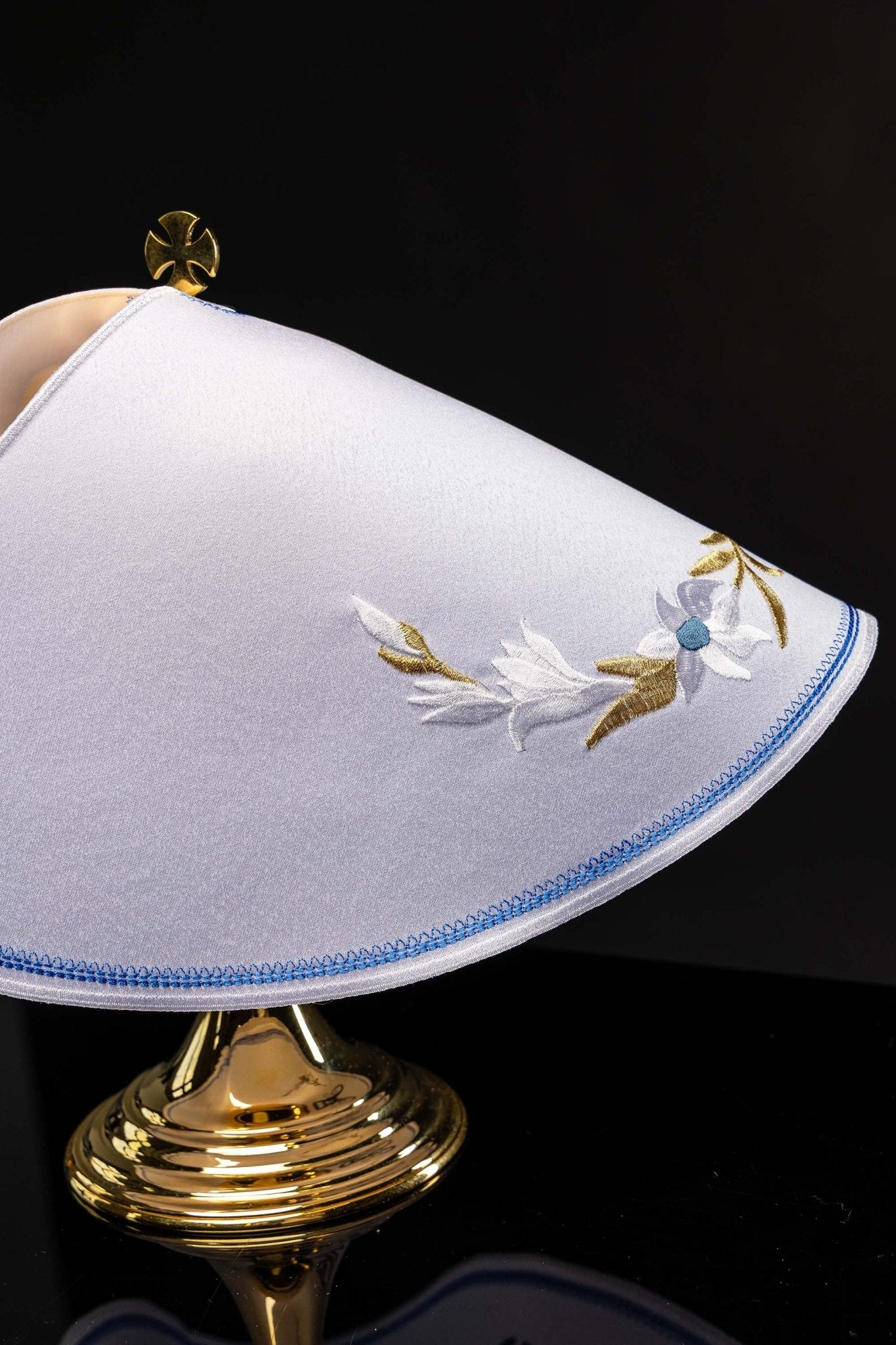 Veil for can with blue Marian embroidery KWE/003/C/04 45cm BIAŁY - CHASUBLES.COM