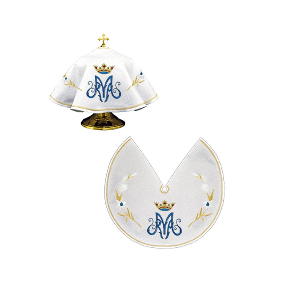 Veil for can with blue Marian embroidery KWE/003/C/04 45cm BIAŁY - HAFTINAUSA.COM