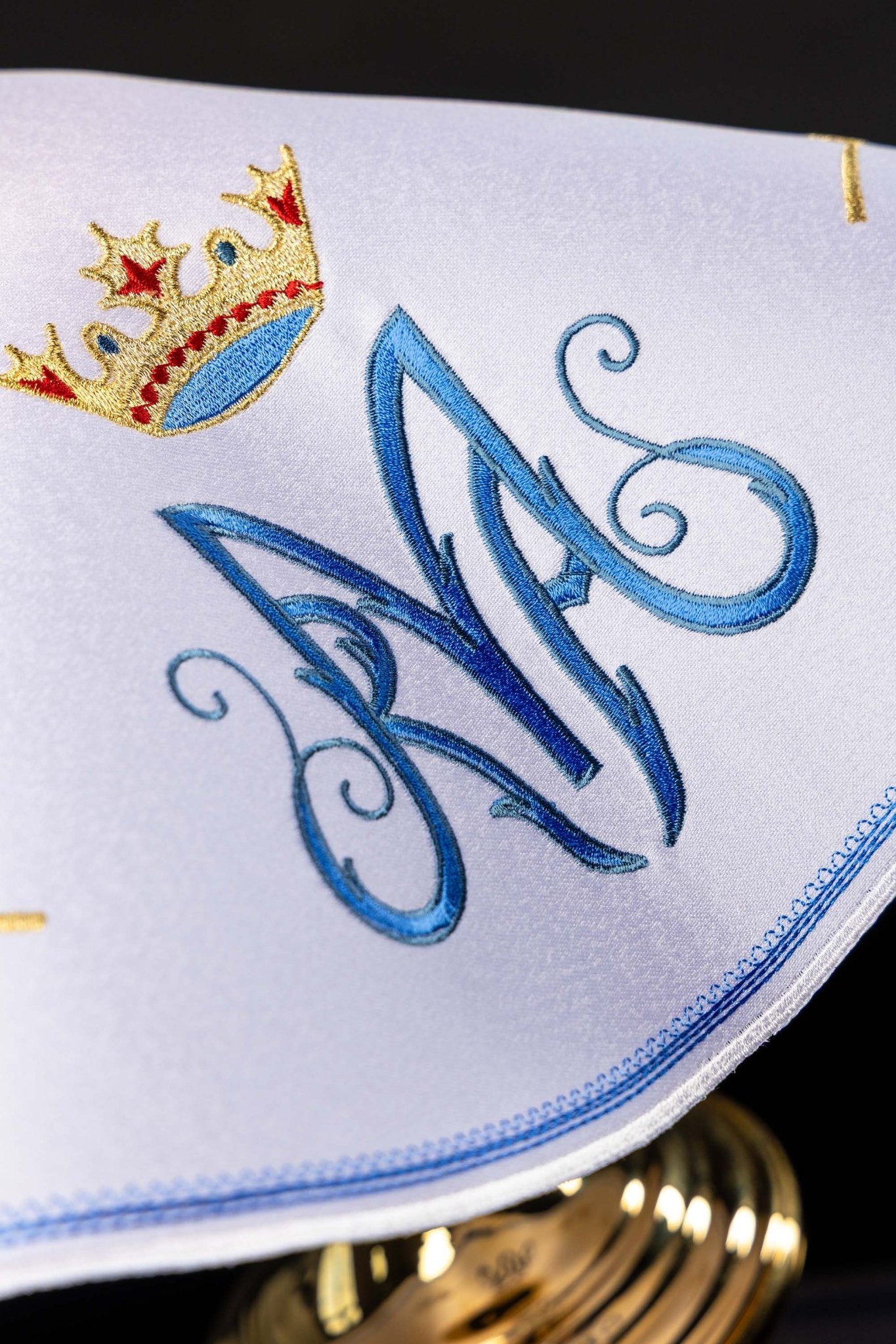 Veil for can with blue Marian embroidery KWE/003/C/04 45cm BIAŁY - CHASUBLES.COM