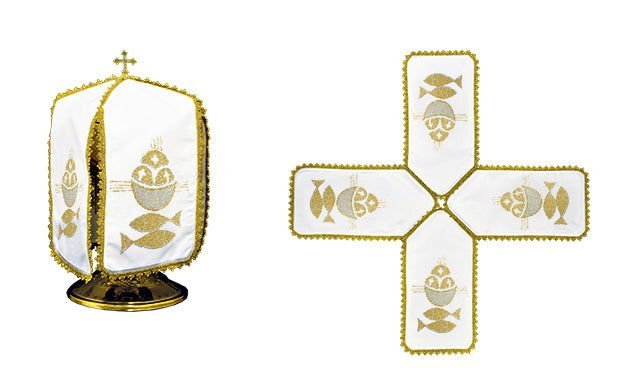 Veil for the pyx with fish embroidery KWE/018/K/04 29cm. BIAŁY - HAFTINAUSA.COM