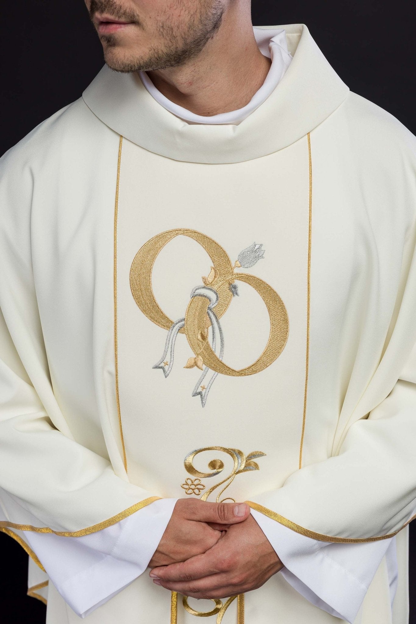 Wedding Chasuble with rings in ecru KOR/197/05/01 ECRU - HAFTINAUSA.COM