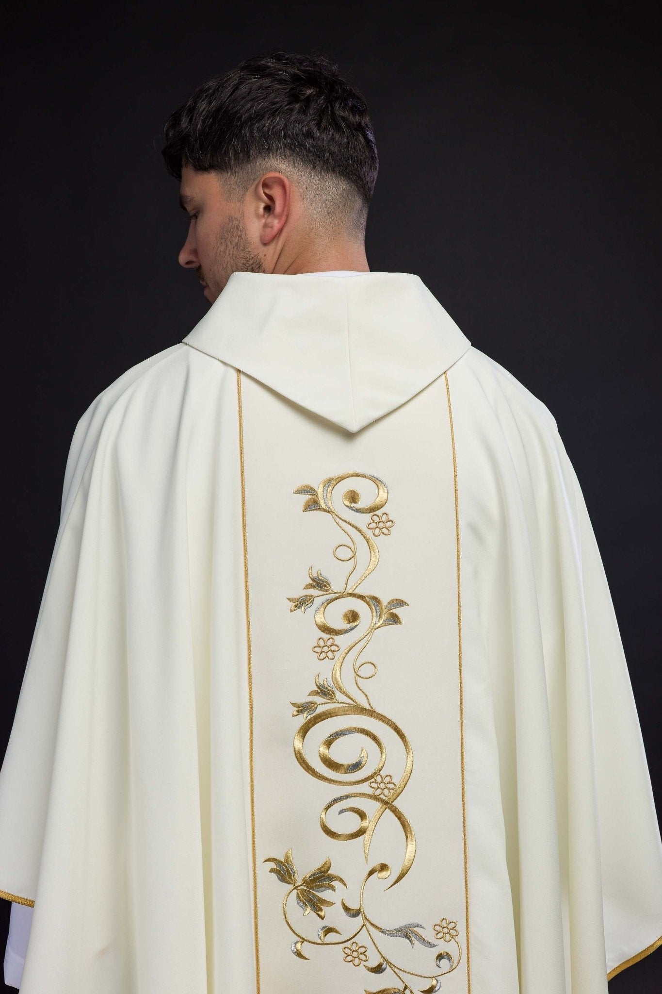 Wedding Chasuble with rings in ecru KOR/197/05/01 ECRU - HAFTINAUSA.COM