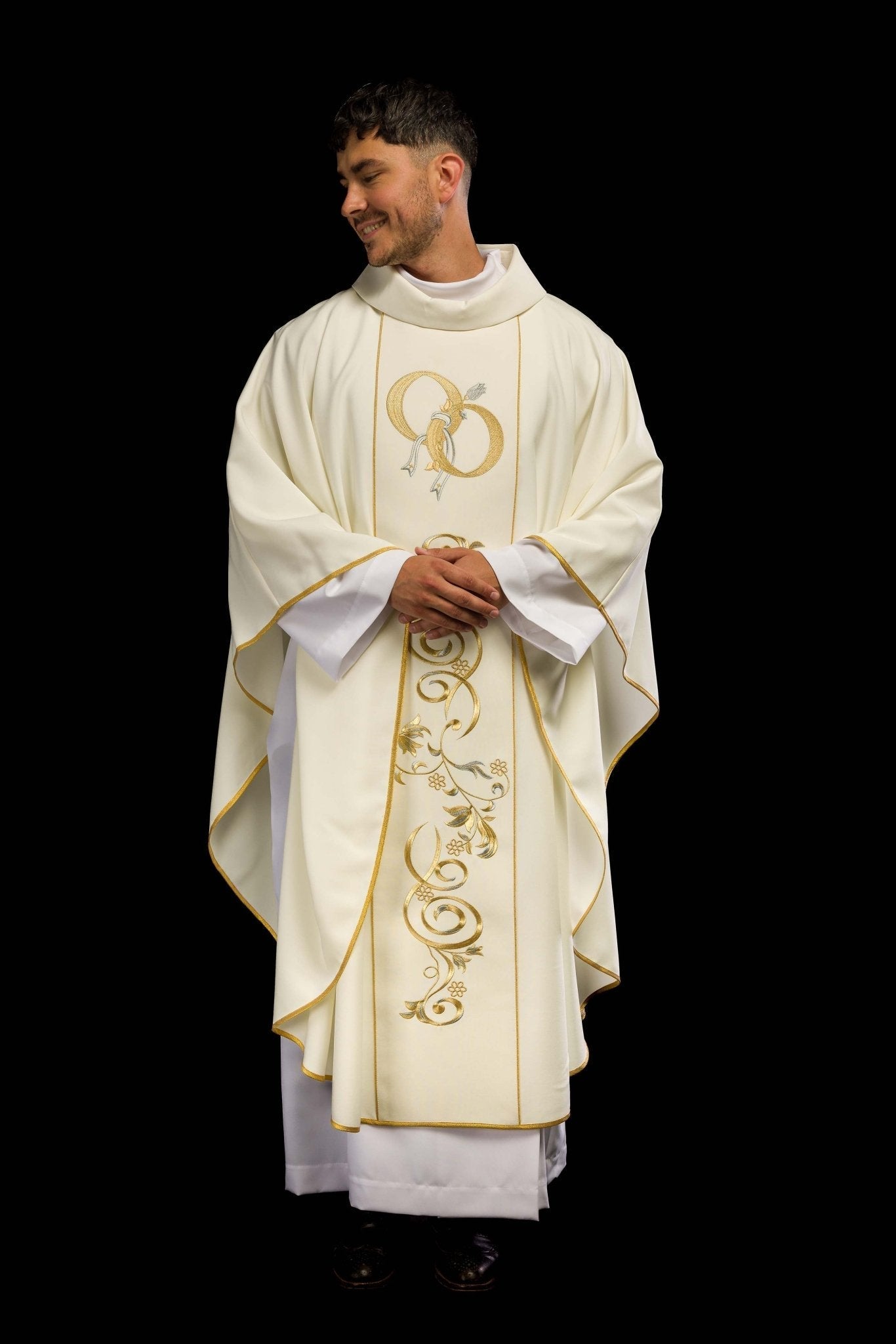 Wedding Chasuble with rings in ecru KOR/197/05/01 ECRU - HAFTINAUSA.COM