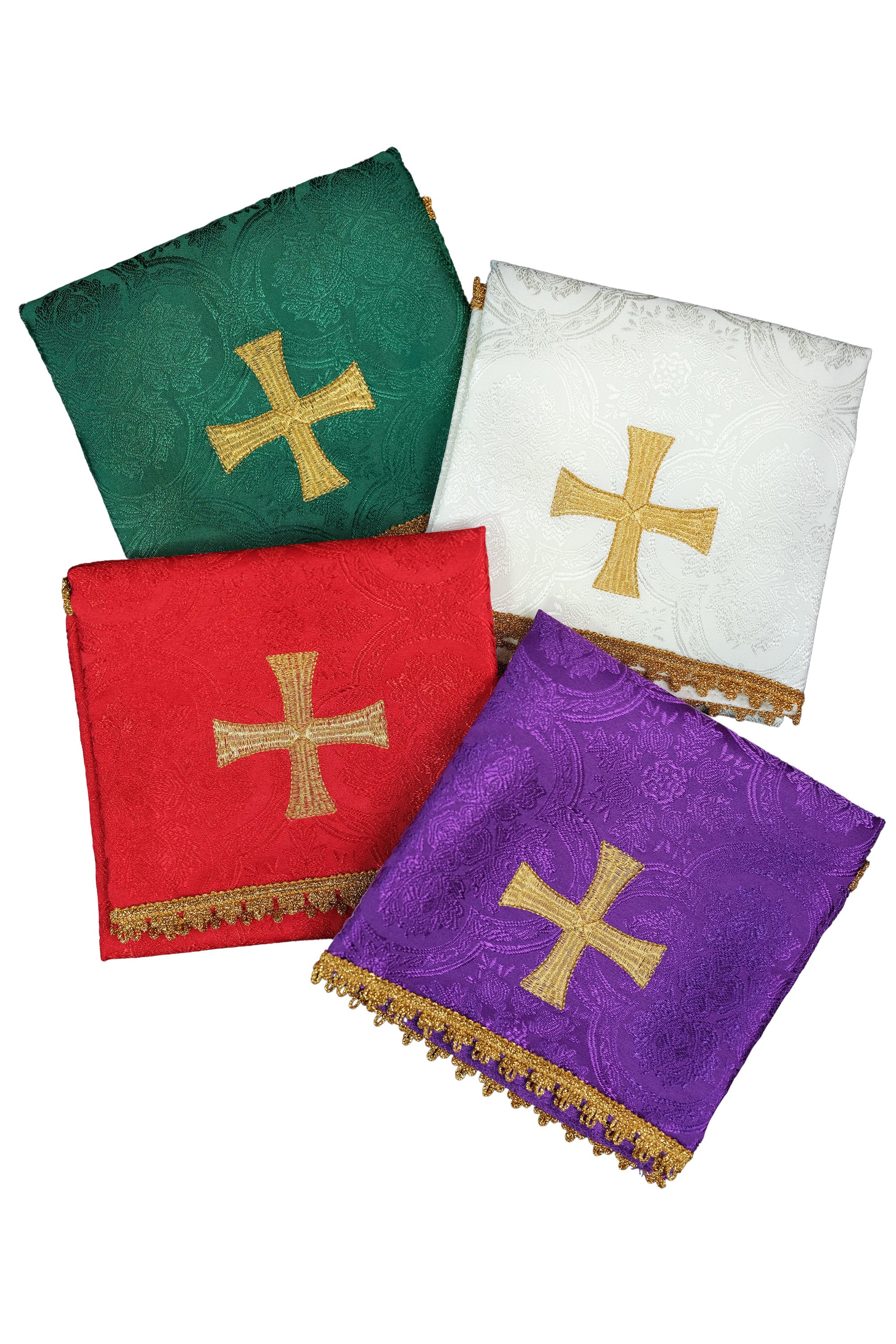 Set of jacquard chalice veils in four liturgical colors
