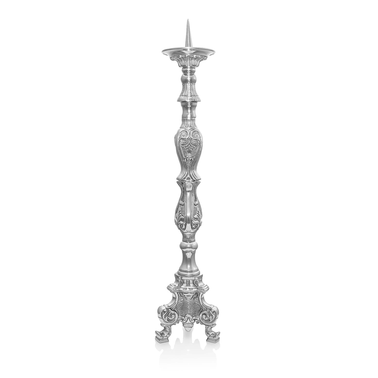 Candlestick – Brass with Nickel Finish – 23.6 in - CHASUBLES.COM