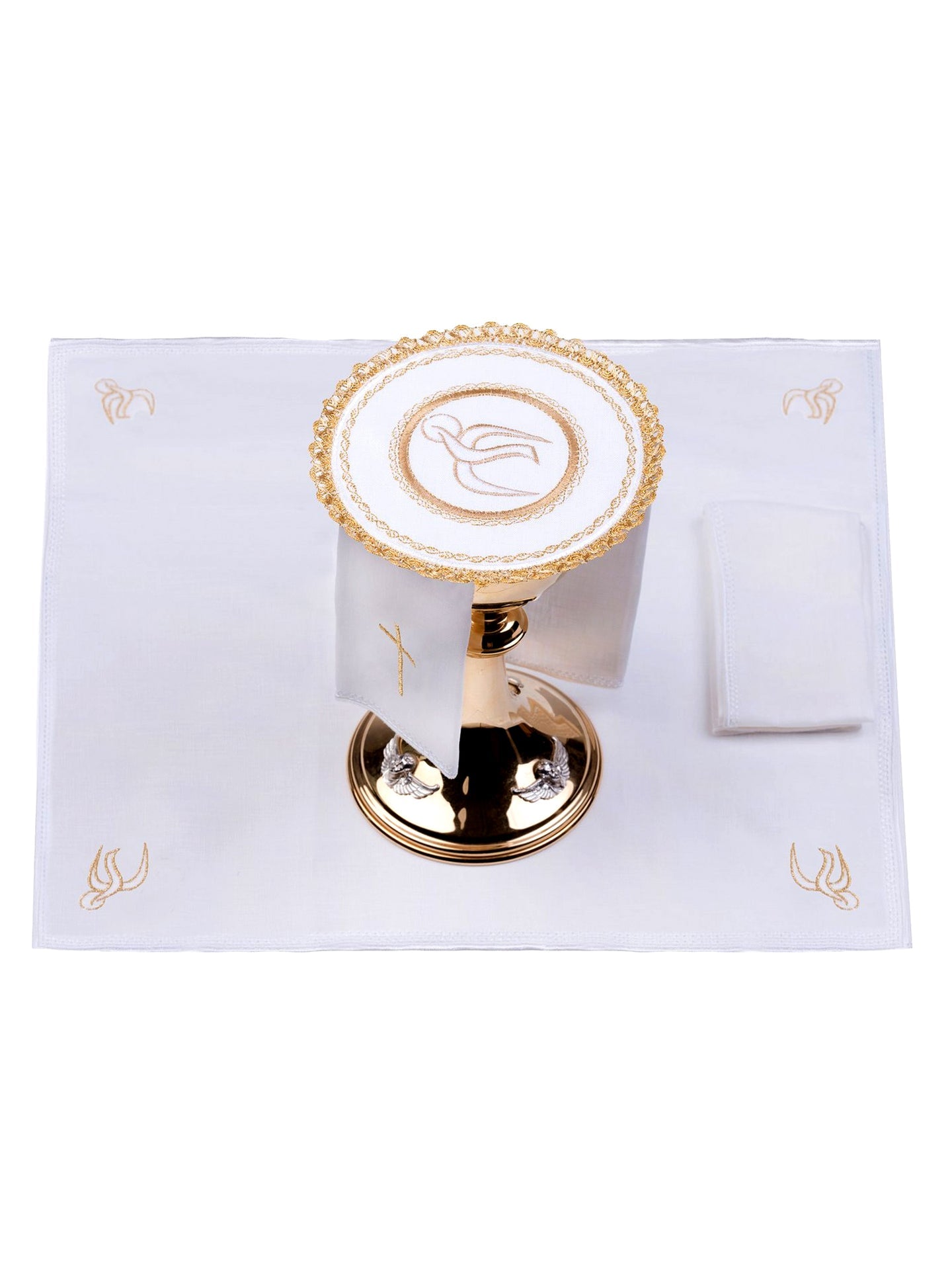 Linen Chalice Linen Set with a Dove Motif on a Round Pall