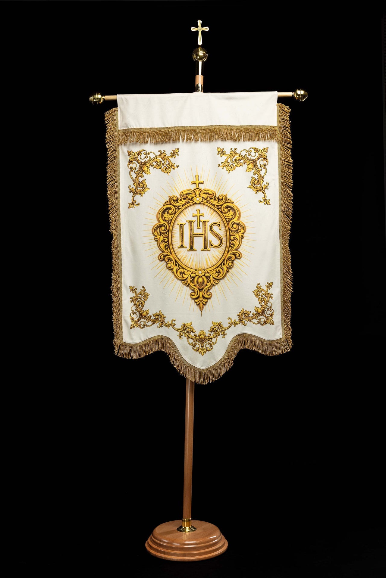 Double-sided Printed Liturgical Banner with the Sacred Heart of Jesus and IHS Christogram