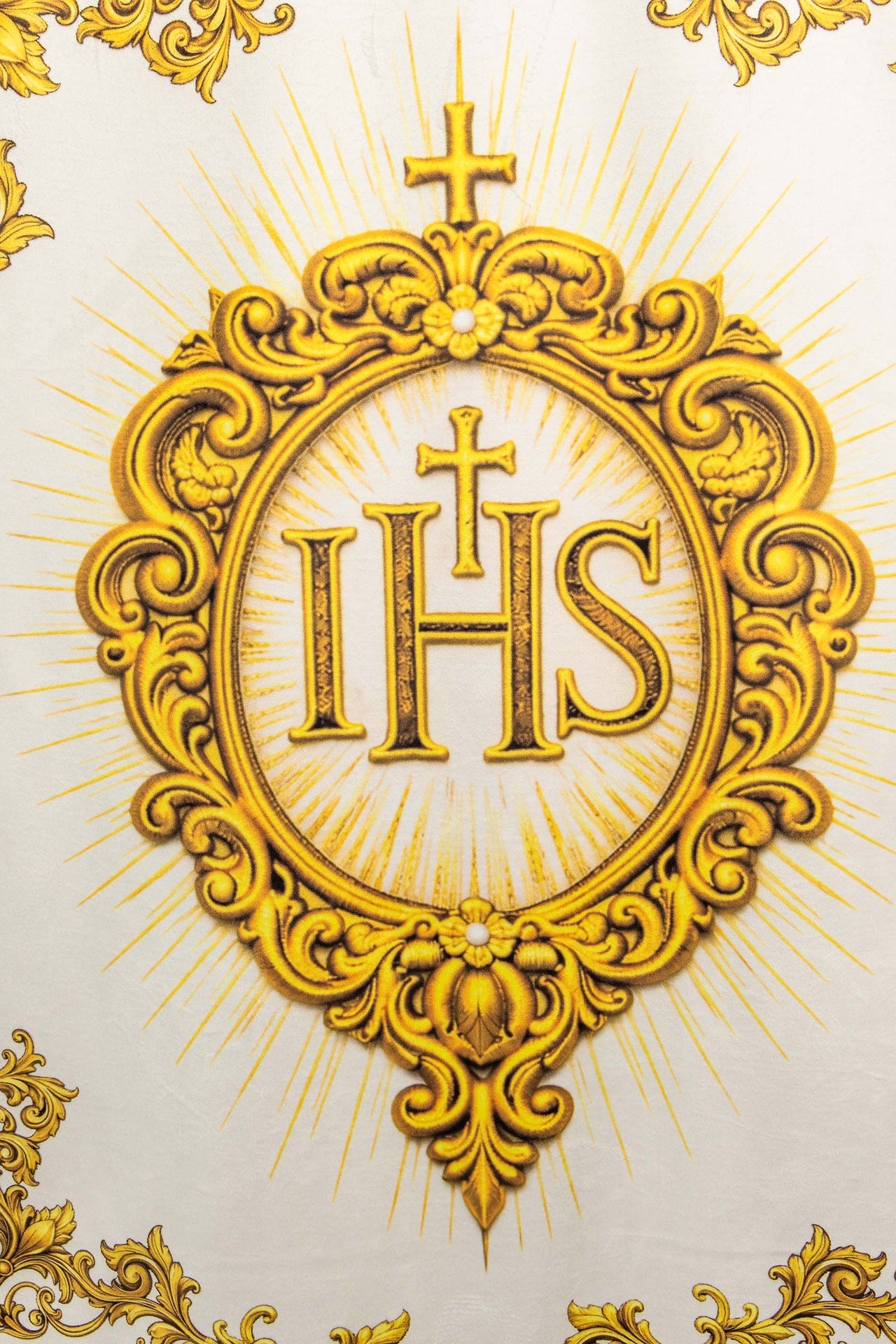 Double-sided Printed Liturgical Banner with the Sacred Heart of Jesus and IHS Christogram
